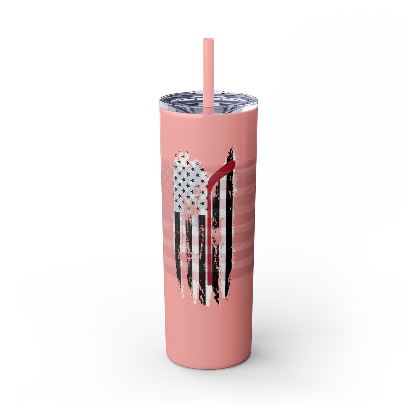 Patriotic Hockey Skinny Tumbler with Straw | 20oz Travel Mug for Independence Day