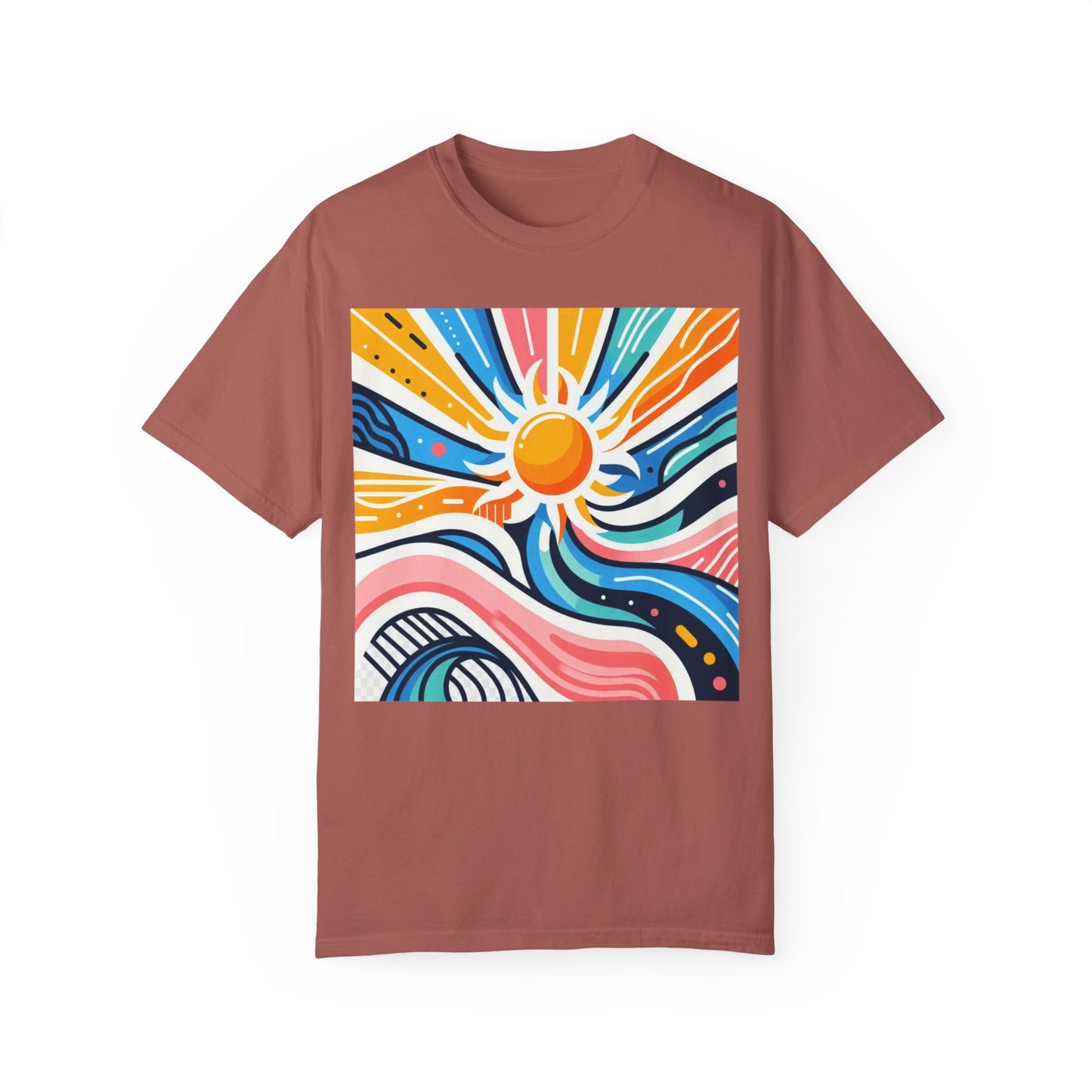 Sunrise Vibes Unisex Garment-Dyed T-Shirt - Colorful Abstract Design