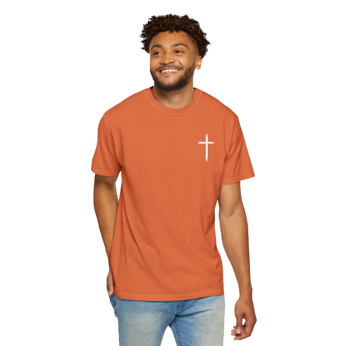 Unisex Garment-Dyed T-Shirt with Minimalist Cross Design