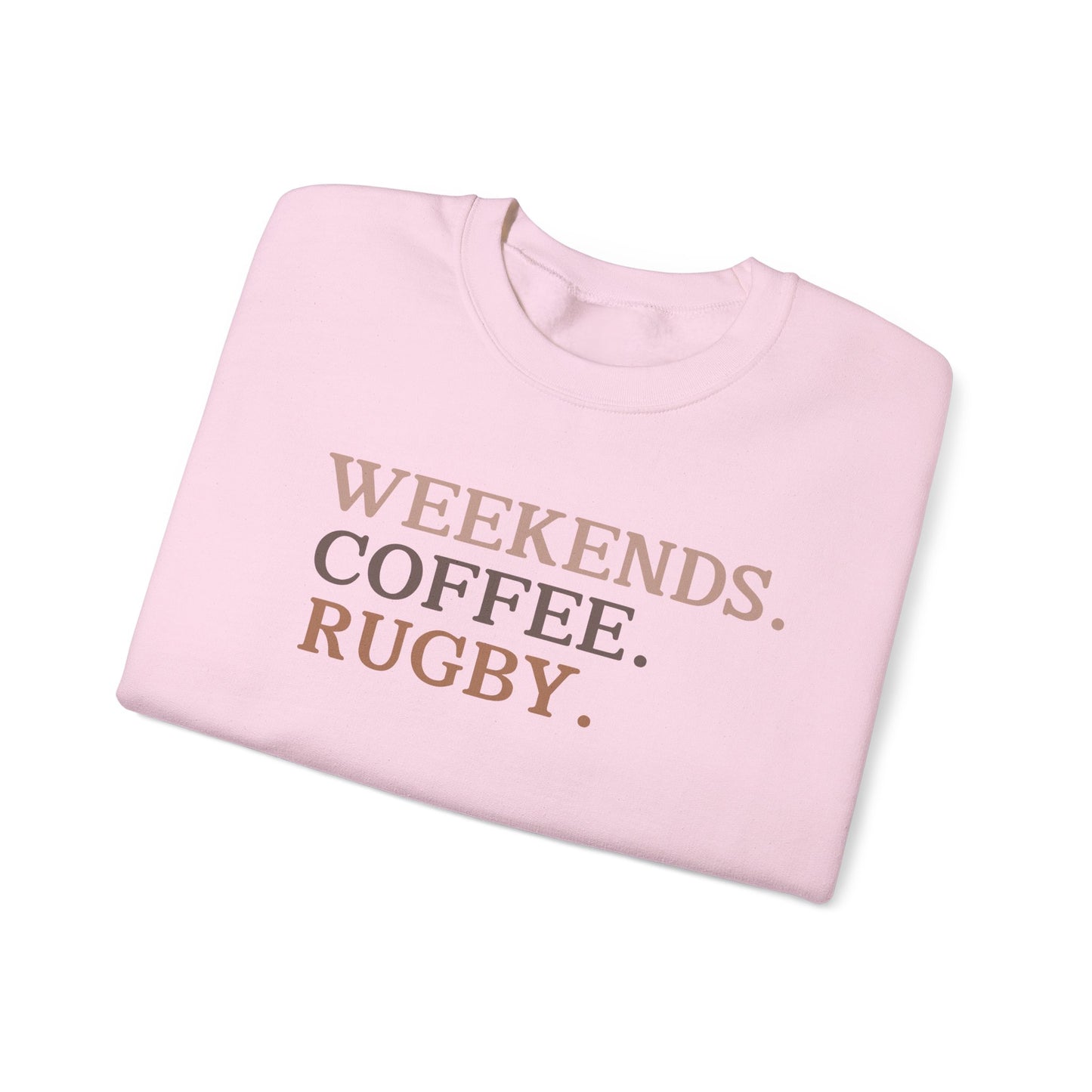 Weekend Vibes Unisex Crewneck Sweatshirt - Coffee & Rugby Design