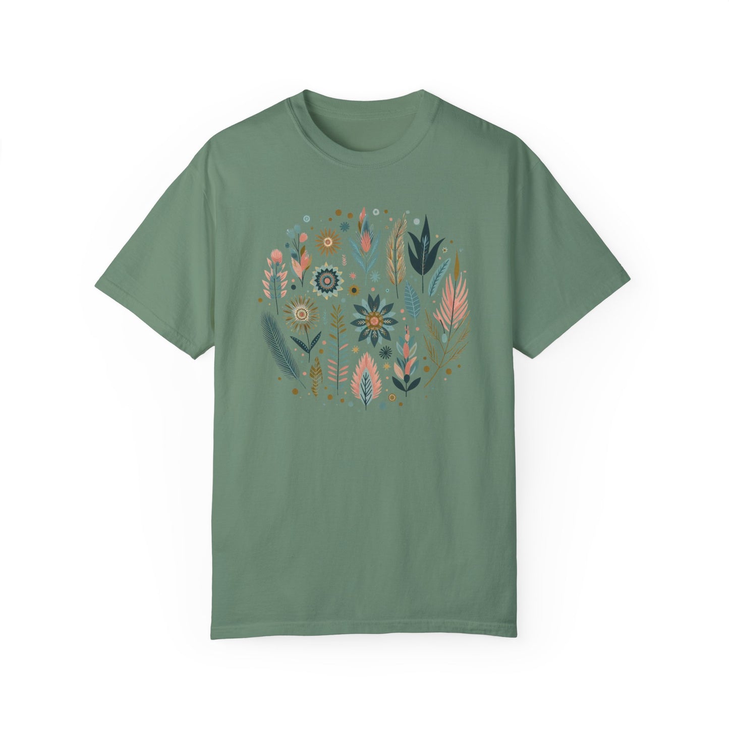 Botanical Print Unisex Garment-Dyed T-Shirt - Casual Floral Graphic Tee