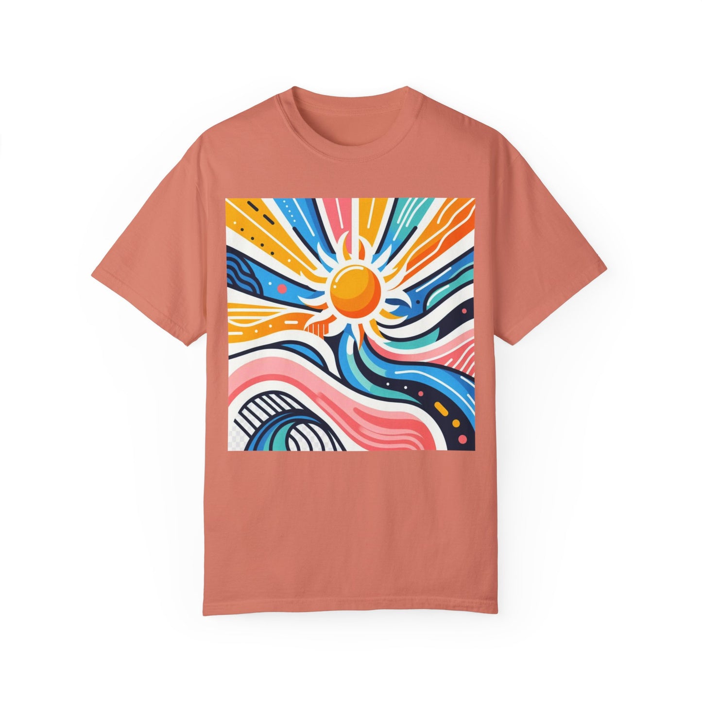 Sunrise Vibes Unisex Garment-Dyed T-Shirt - Colorful Abstract Design