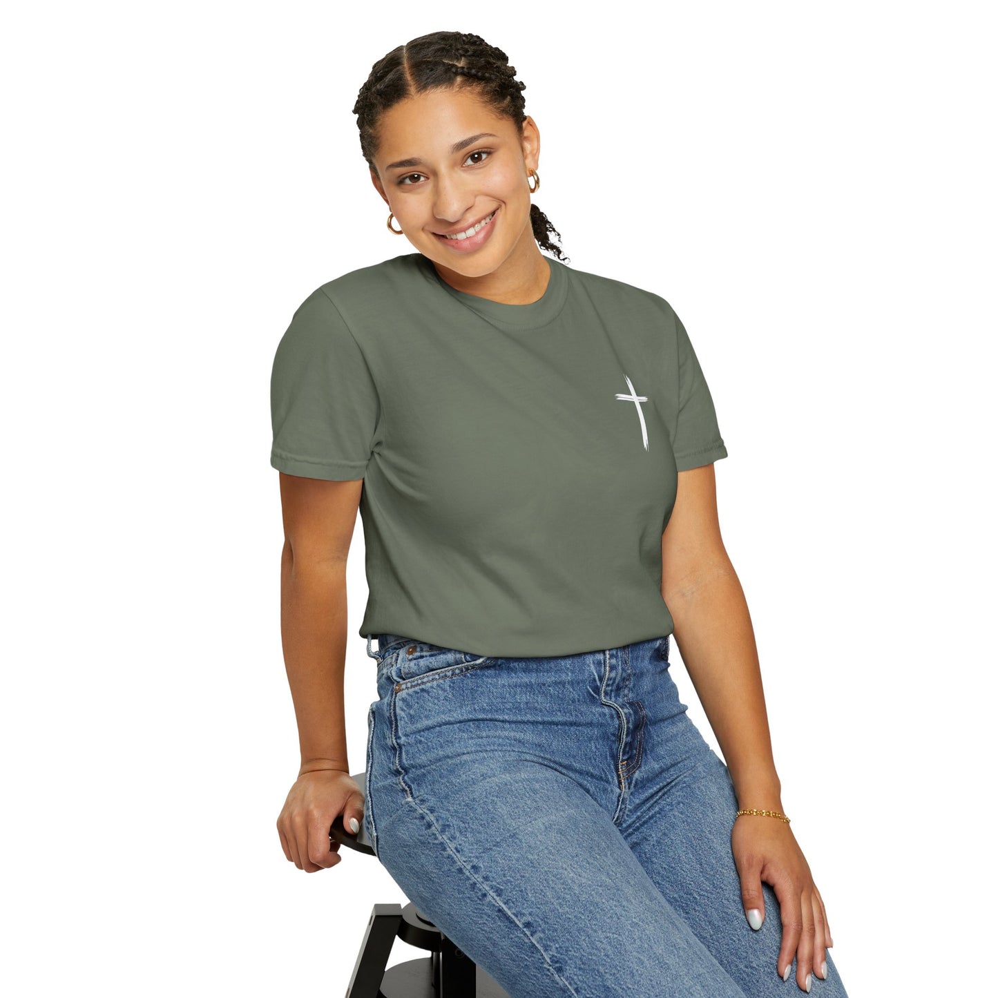 Unisex Garment-Dyed T-Shirt with Minimalist Cross Design