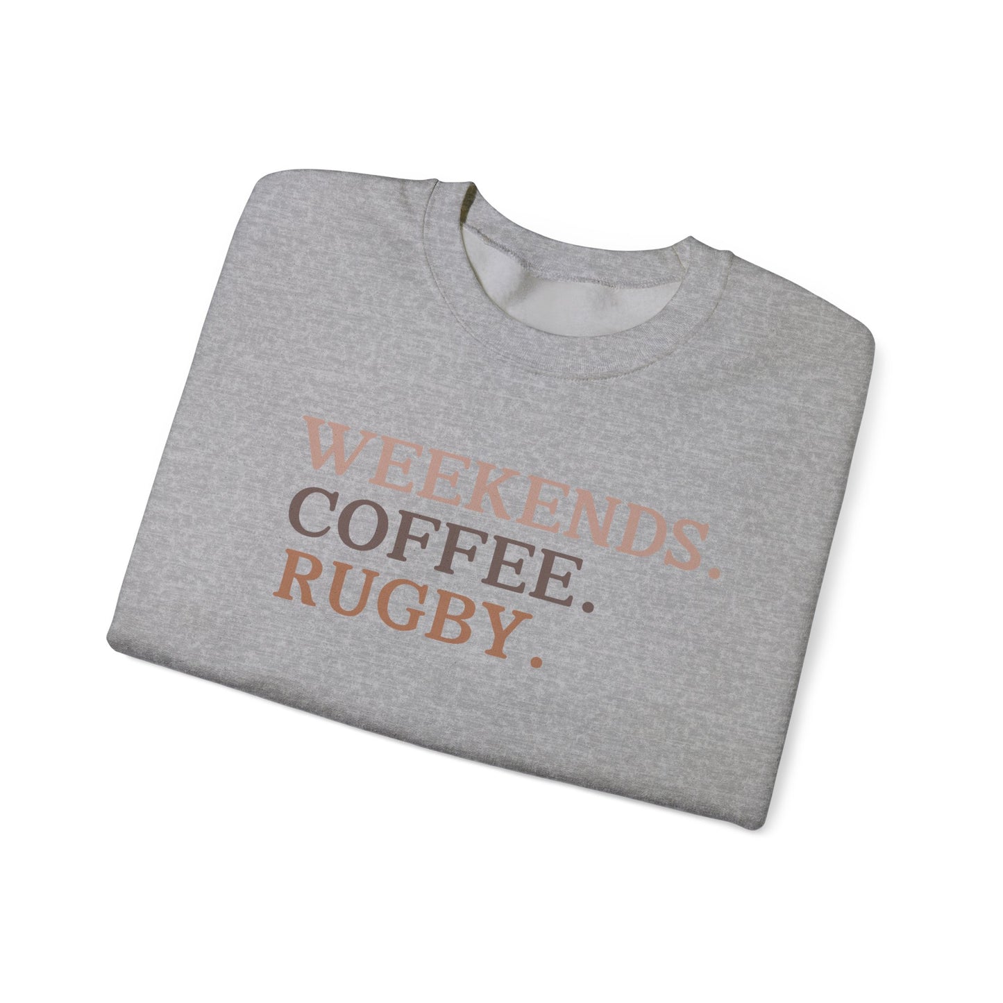 Weekend Vibes Unisex Crewneck Sweatshirt - Coffee & Rugby Design