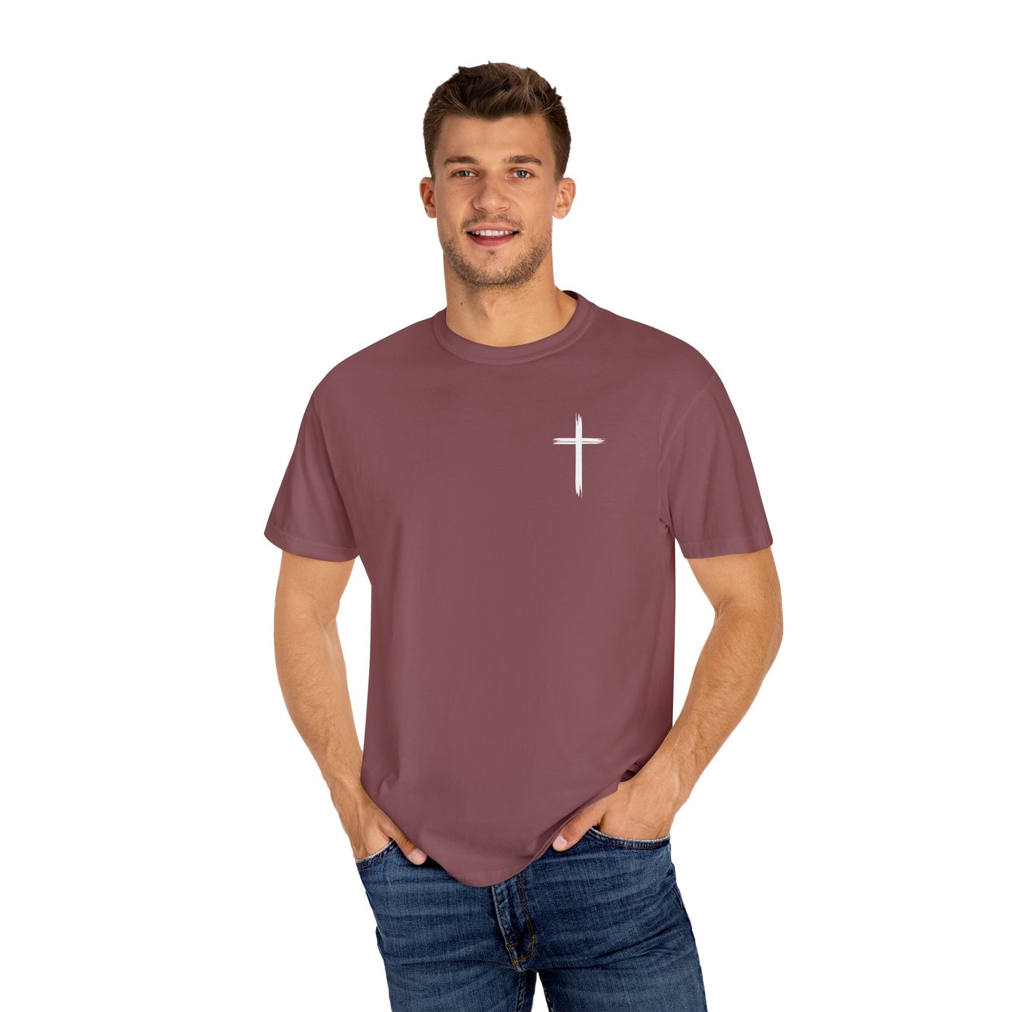 Unisex Garment-Dyed T-Shirt with Minimalist Cross Design