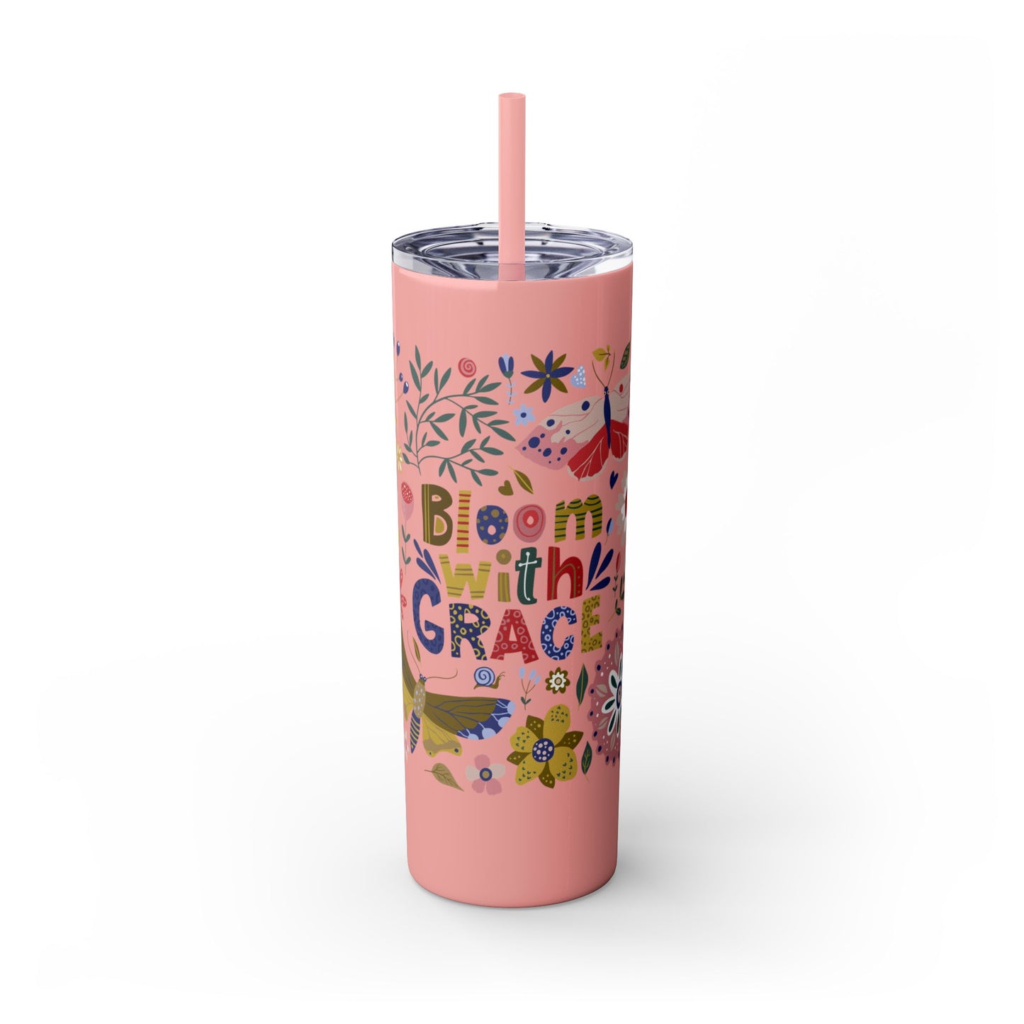 Bloom with Grace 20oz Skinny Tumbler with Straw - Stylish Floral Drinkware