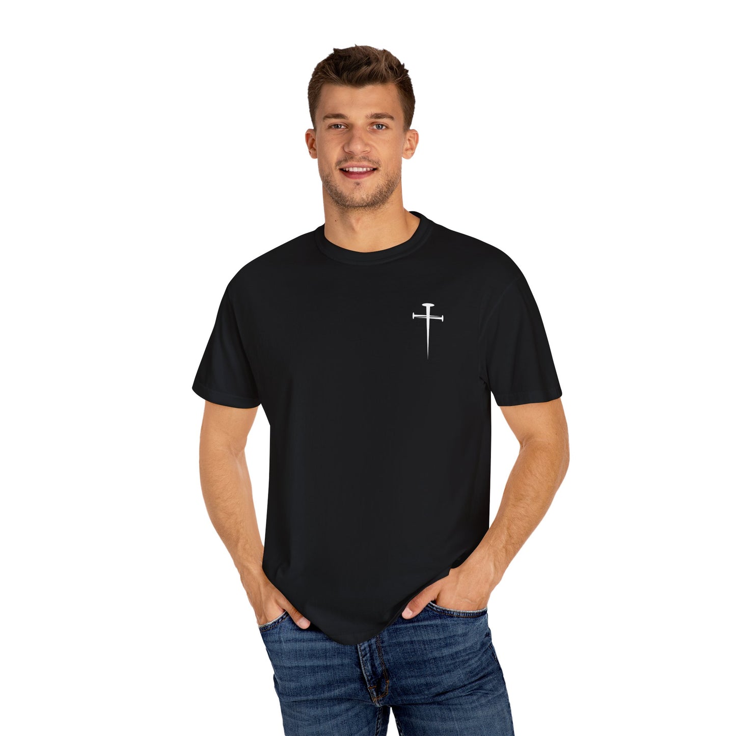 Minimalist Unisex Garment-Dyed T-Shirt with Cross Design