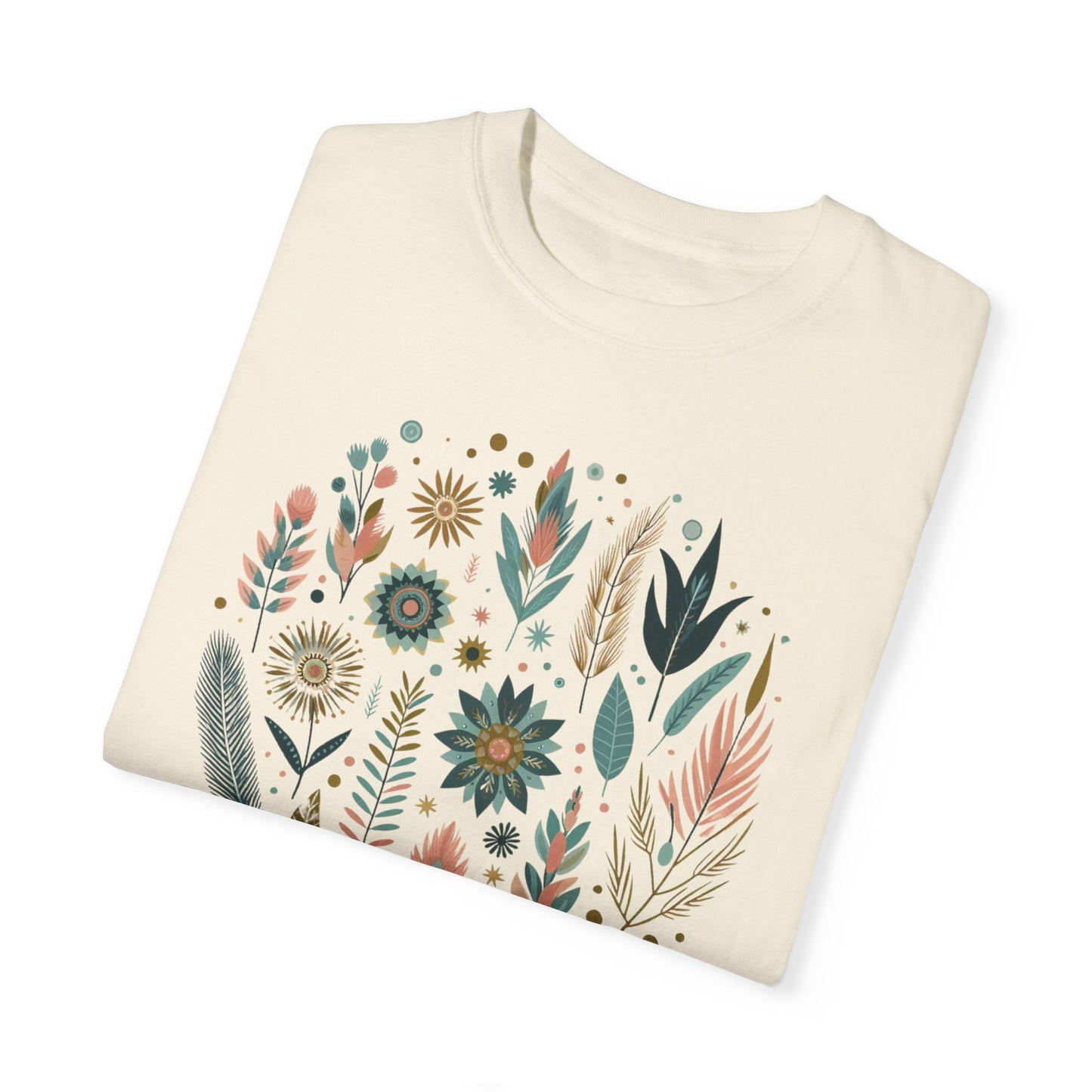 Botanical Print Unisex Garment-Dyed T-Shirt - Casual Floral Graphic Tee