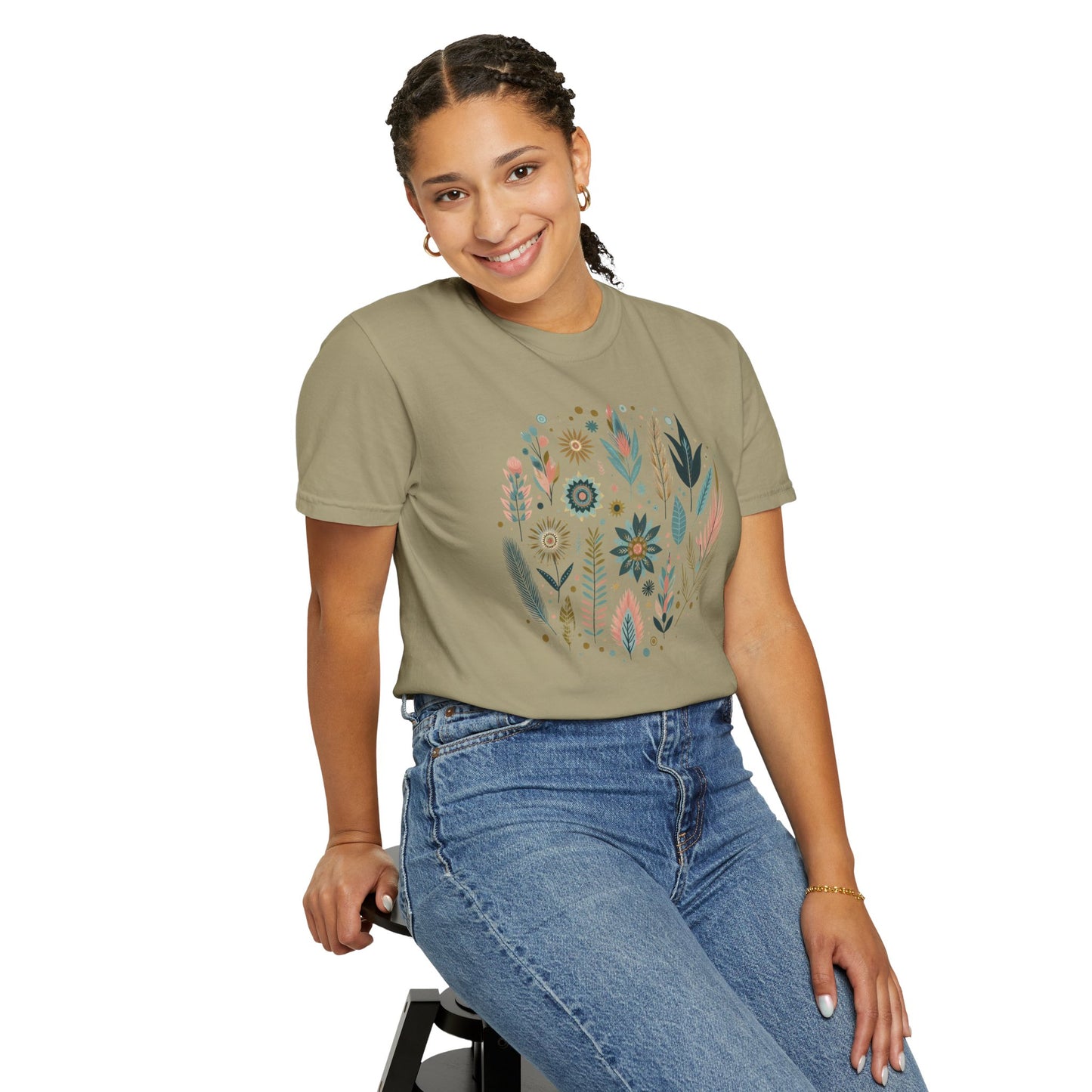 Botanical Print Unisex Garment-Dyed T-Shirt - Casual Floral Graphic Tee