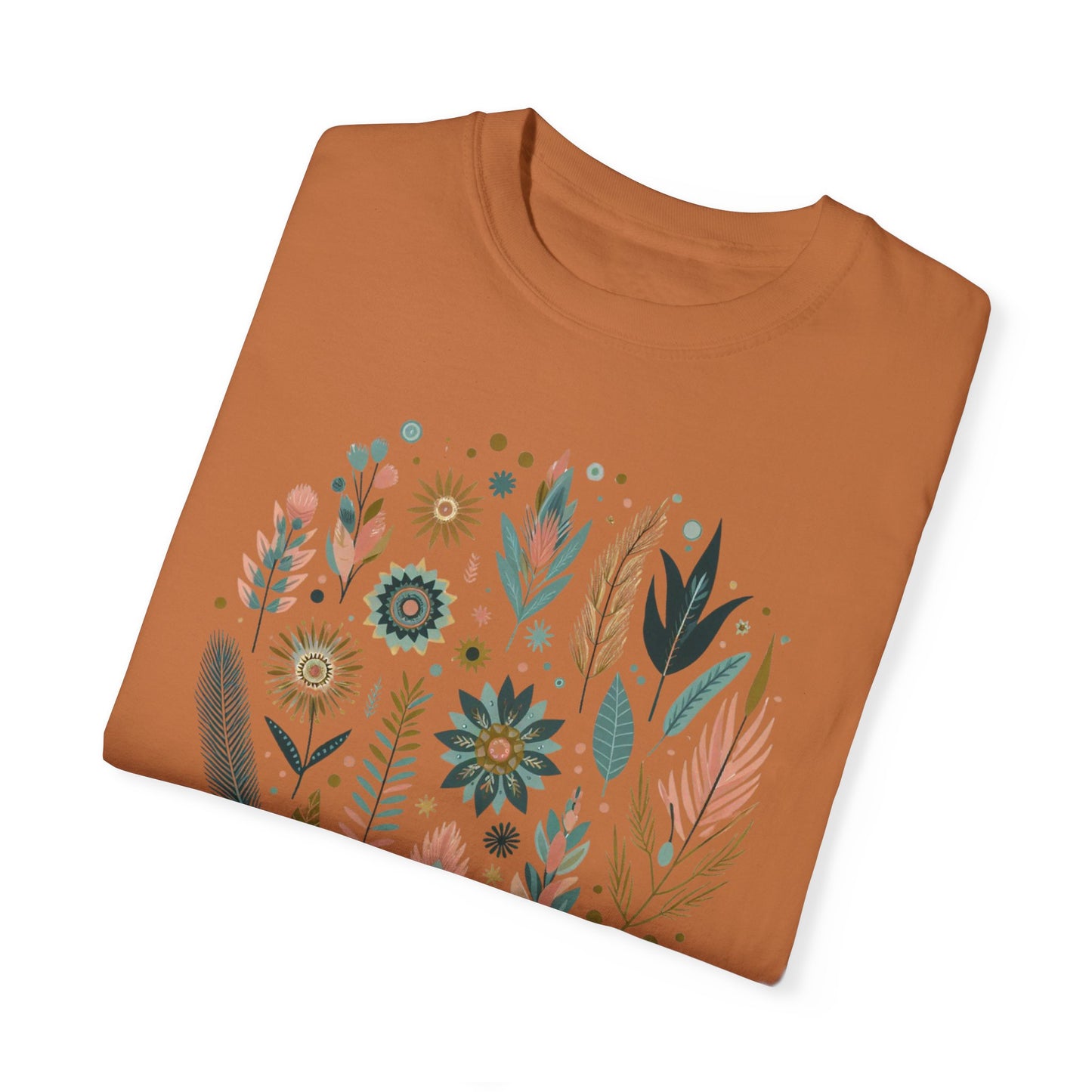 Botanical Print Unisex Garment-Dyed T-Shirt - Casual Floral Graphic Tee
