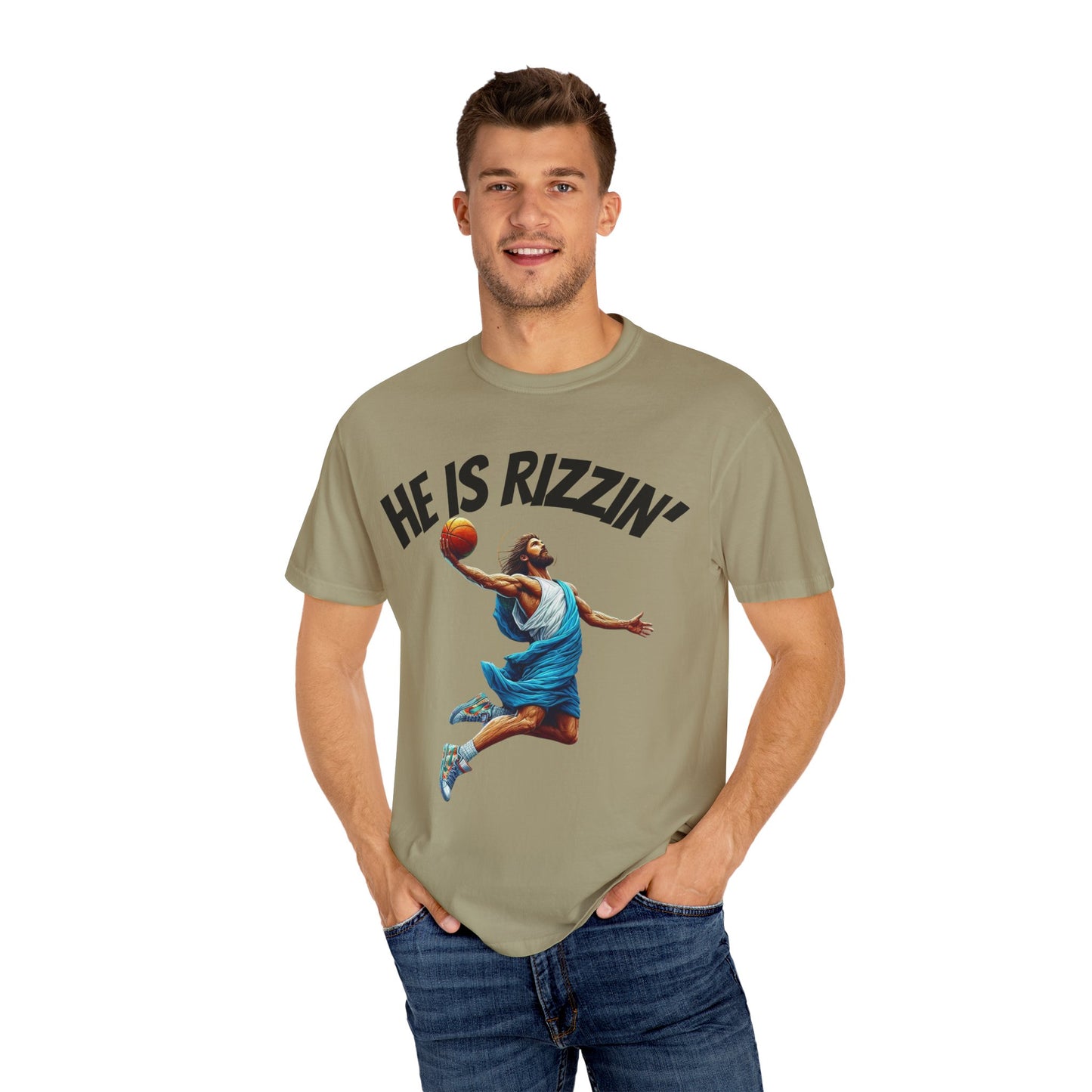 He Is Rizzin' Unisex Garment-Dyed T-Shirt | Trendy Basketball Tee for Sports Lovers