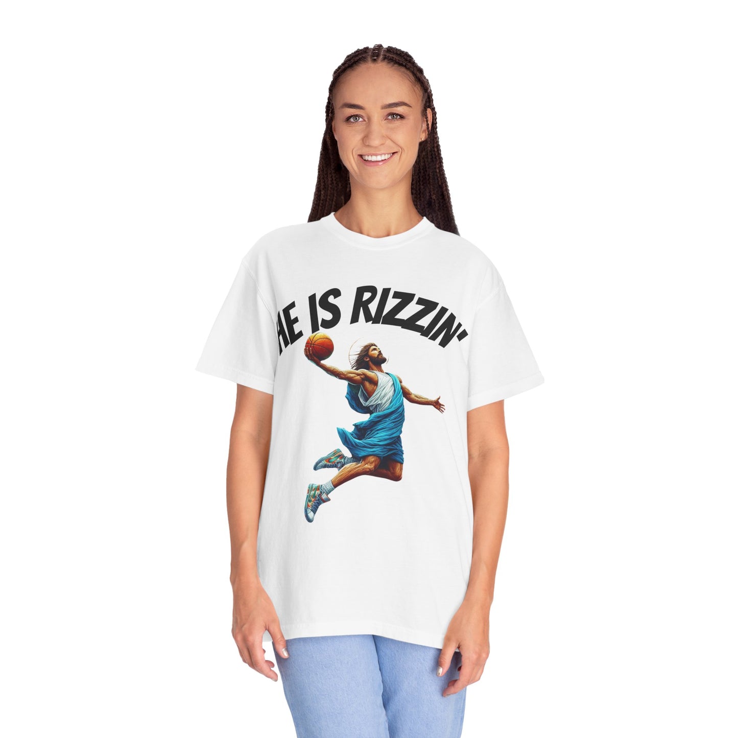 He Is Rizzin' Unisex Garment-Dyed T-Shirt | Trendy Basketball Tee for Sports Lovers