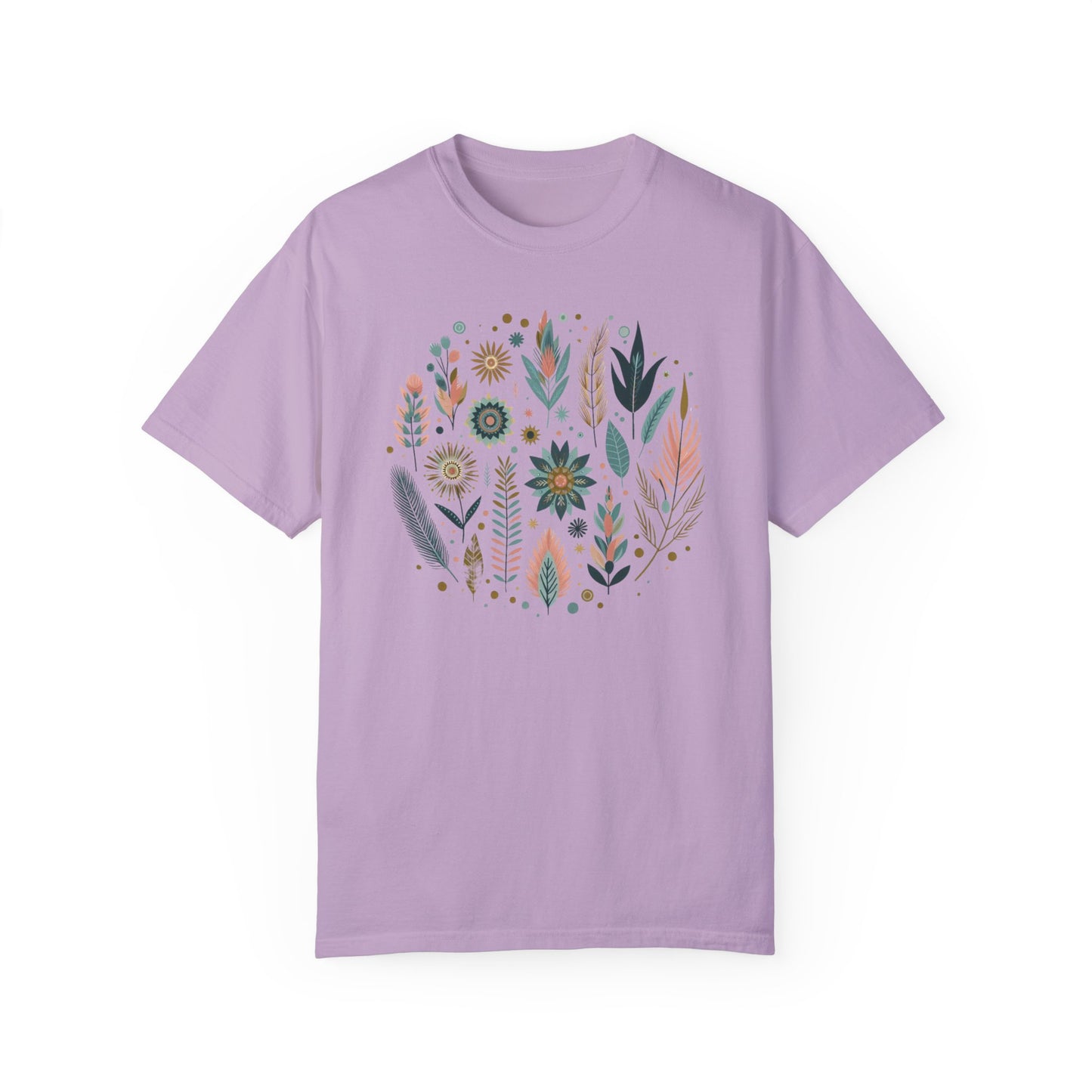 Botanical Print Unisex Garment-Dyed T-Shirt - Casual Floral Graphic Tee