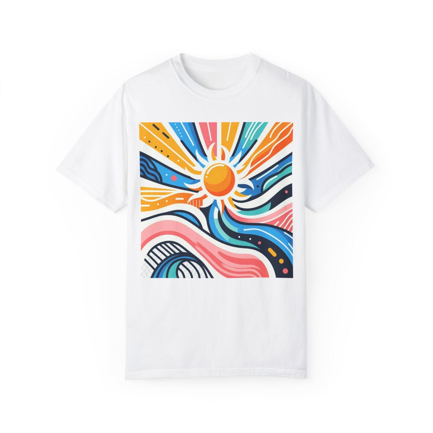 Sunrise Vibes Unisex Garment-Dyed T-Shirt - Colorful Abstract Design