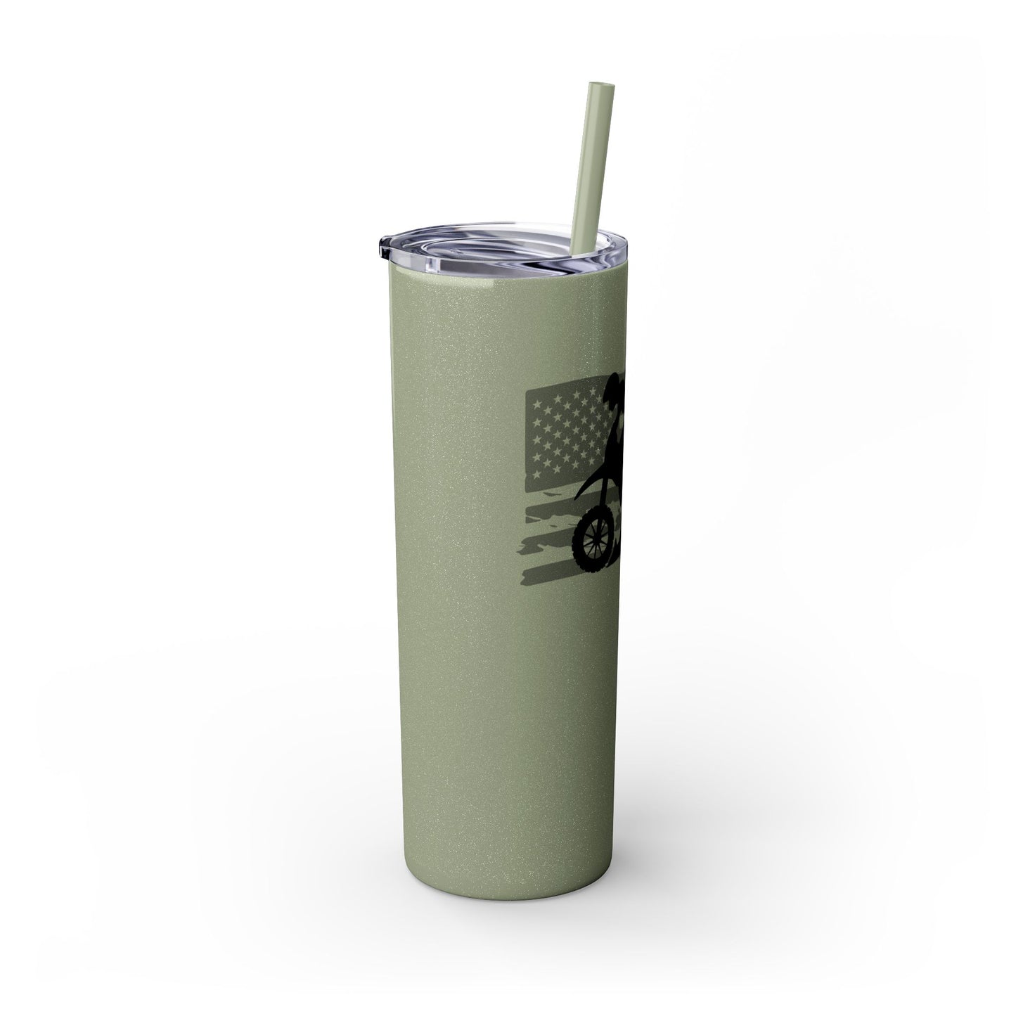 Biker Moto & American Flag Design - 20oz Skinny Tumbler with Straw