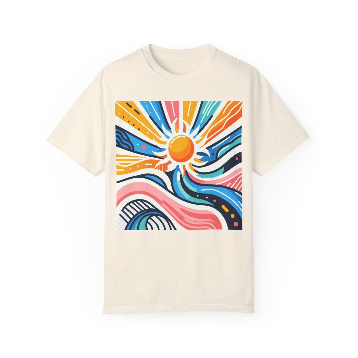Sunrise Vibes Unisex Garment-Dyed T-Shirt - Colorful Abstract Design