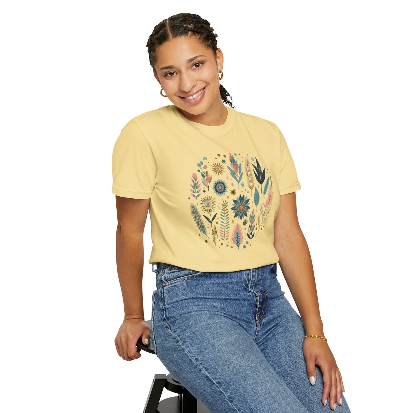 Botanical Print Unisex Garment-Dyed T-Shirt - Casual Floral Graphic Tee