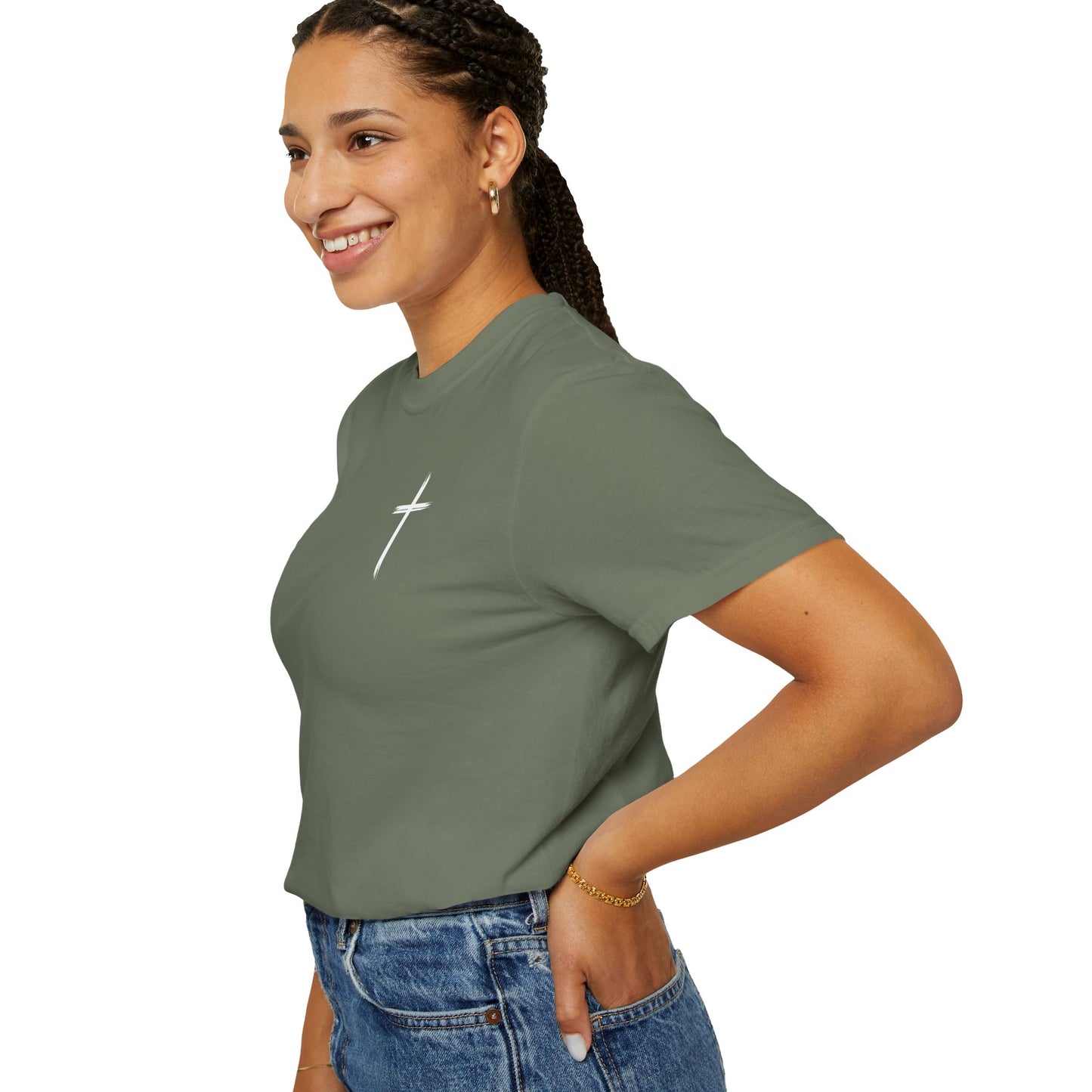 Unisex Garment-Dyed T-Shirt with Minimalist Cross Design
