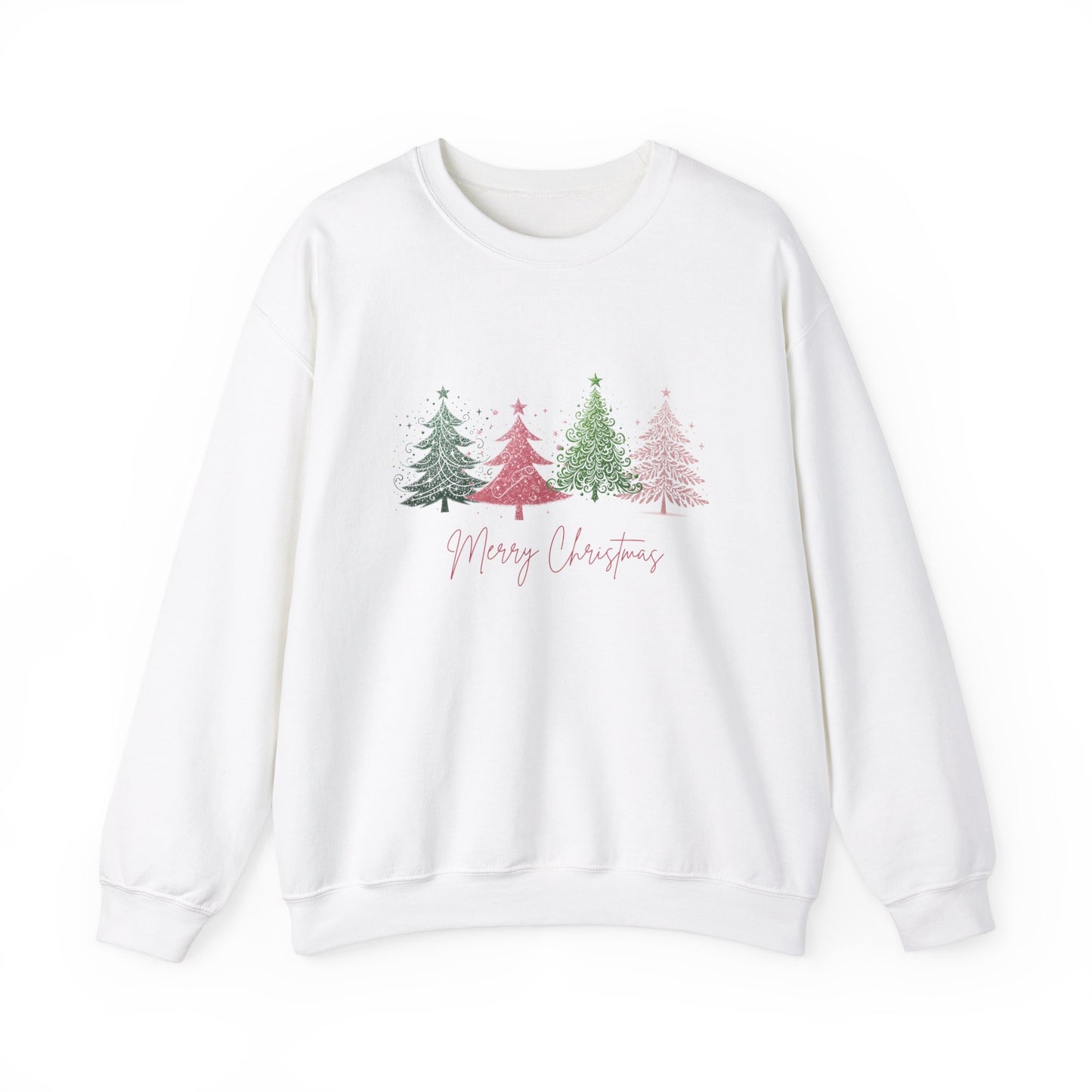 Merry Christmas with Cute Trees Sweatshirt - Unisex Heavy Blend Crewneck with Festive Tree Design