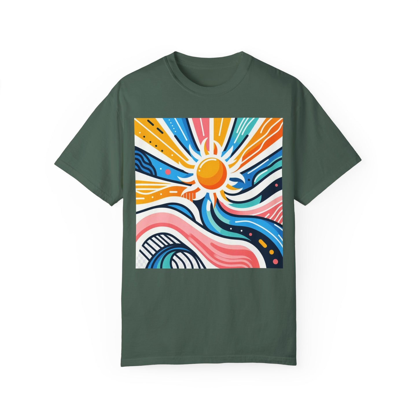 Sunrise Vibes Unisex Garment-Dyed T-Shirt - Colorful Abstract Design