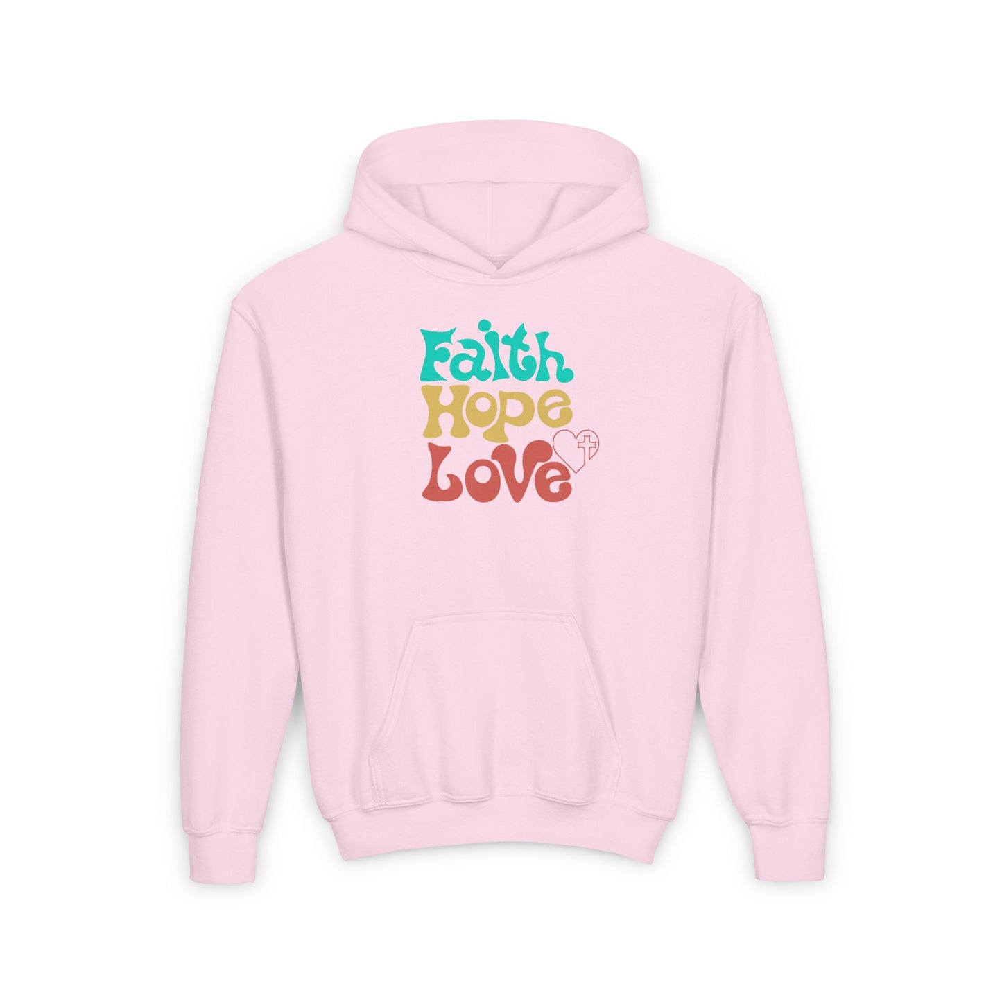 Youth Hooded Sweatshirt - Faith Hope Love Design