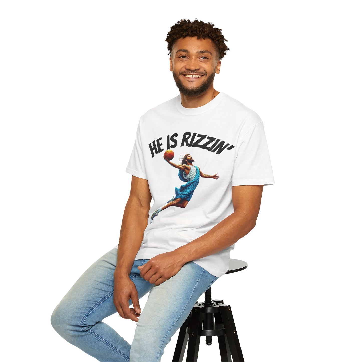 He Is Rizzin' Unisex Garment-Dyed T-Shirt | Trendy Basketball Tee for Sports Lovers