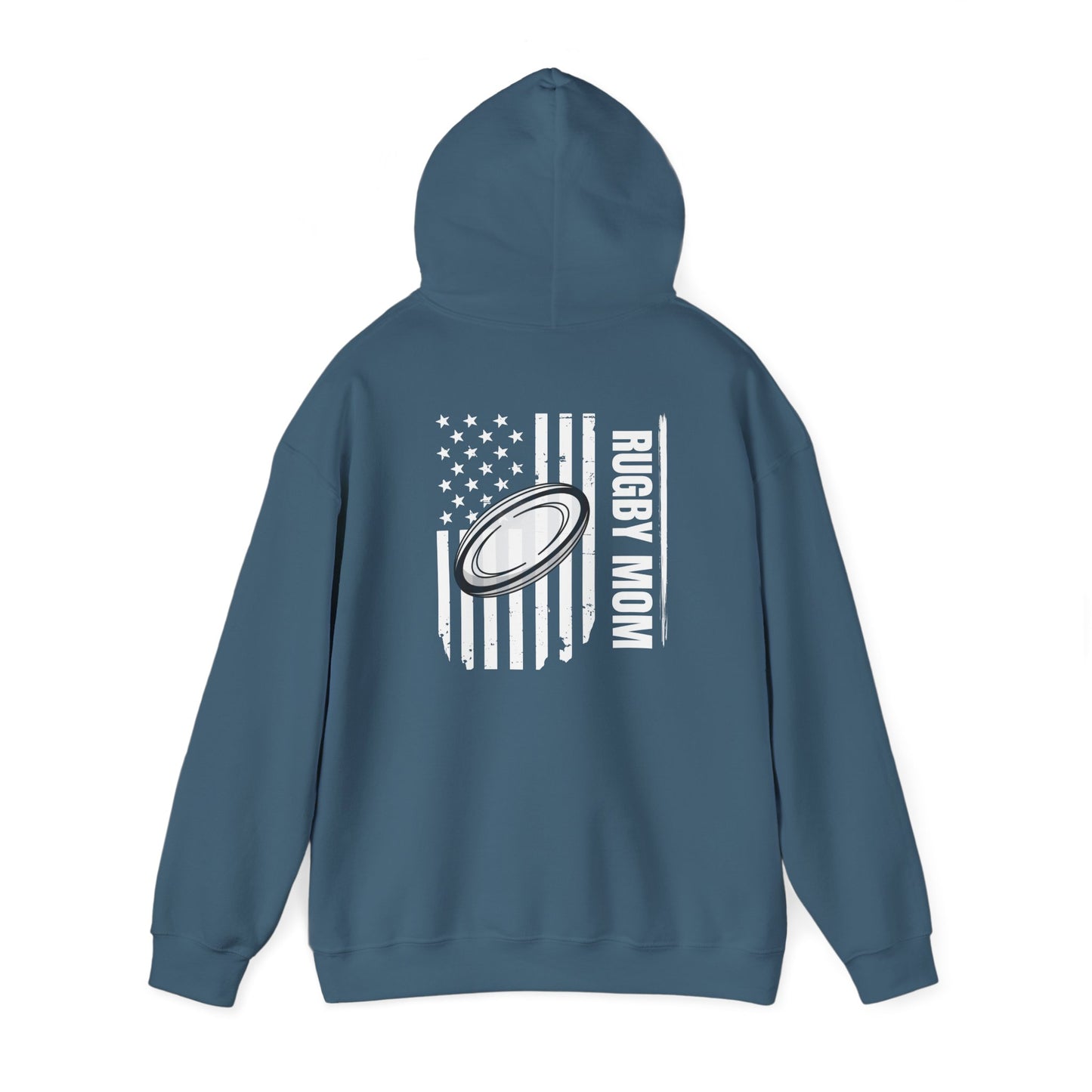 Rugby Mom Hoodie – Unisex Heavy Blend™ Sweatshirt with American Flag Design