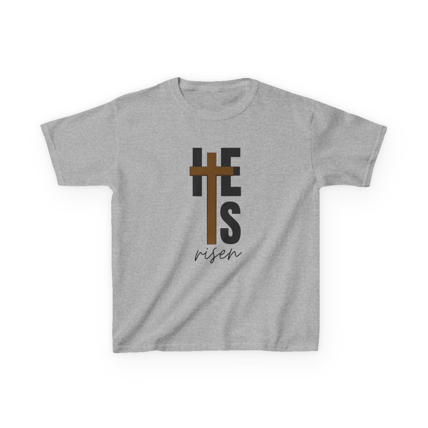 Kids Heavy Cotton™ Tee - "He is Risen" T-shirt for Boys and Girls