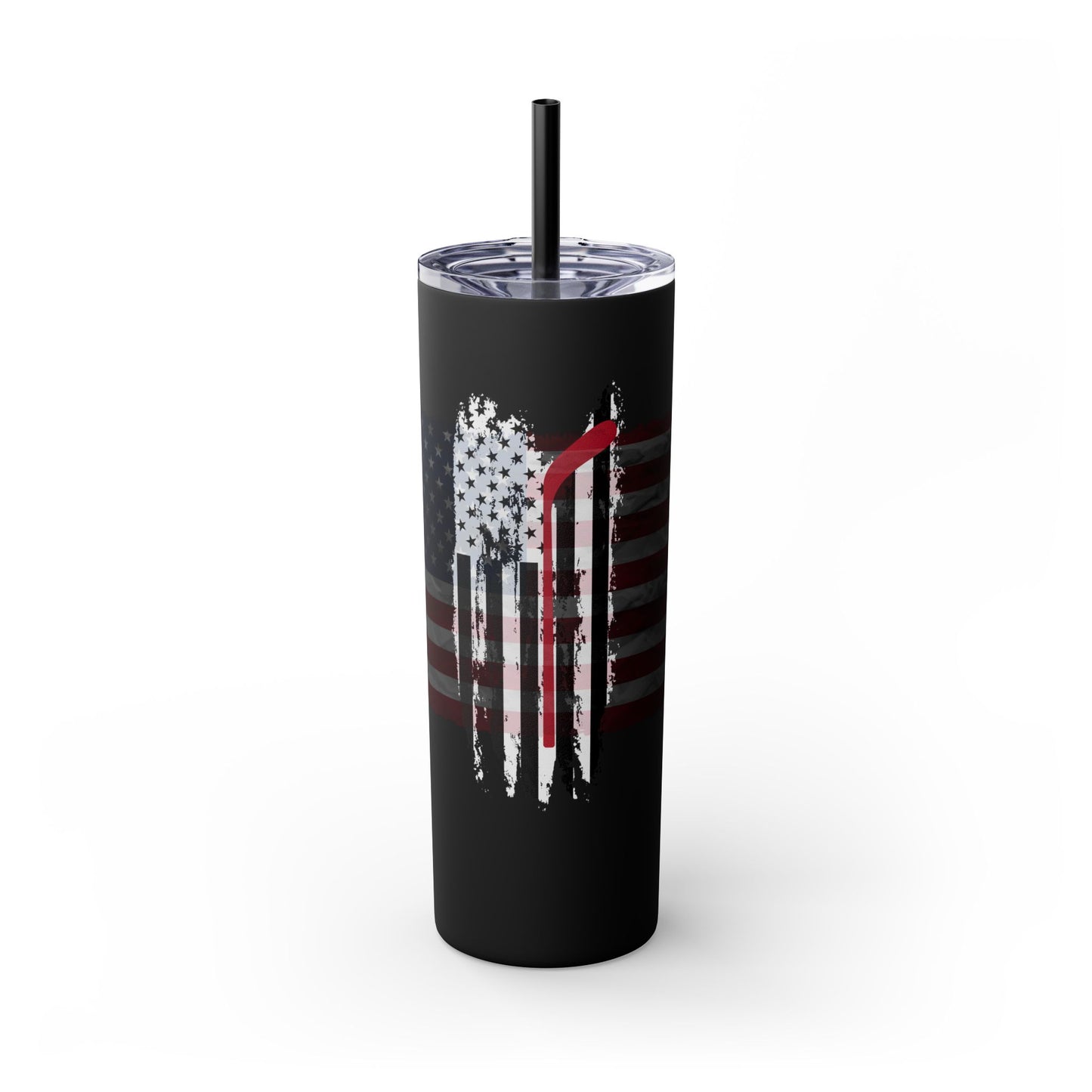 Patriotic Hockey Skinny Tumbler with Straw | 20oz Travel Mug for Independence Day