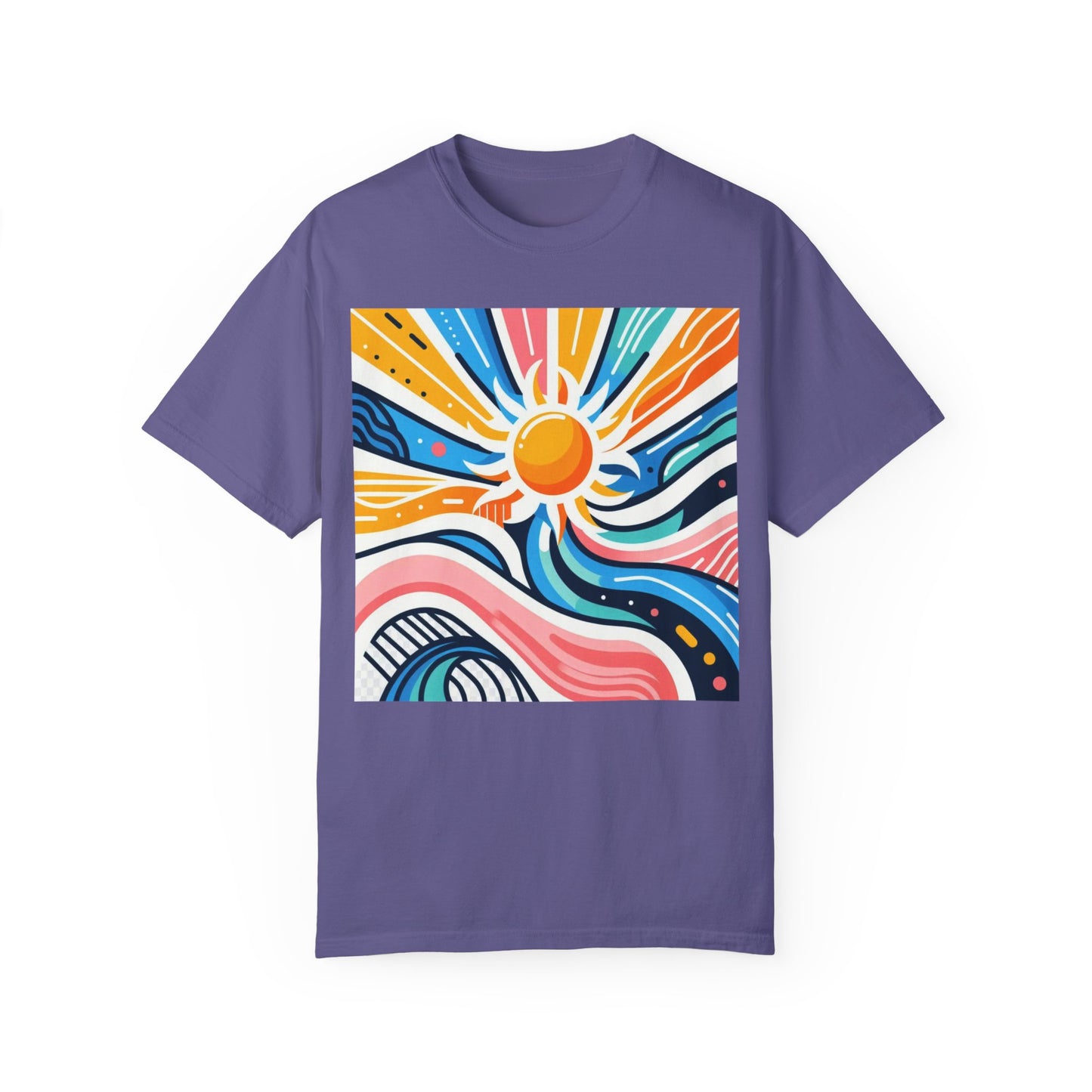 Sunrise Vibes Unisex Garment-Dyed T-Shirt - Colorful Abstract Design
