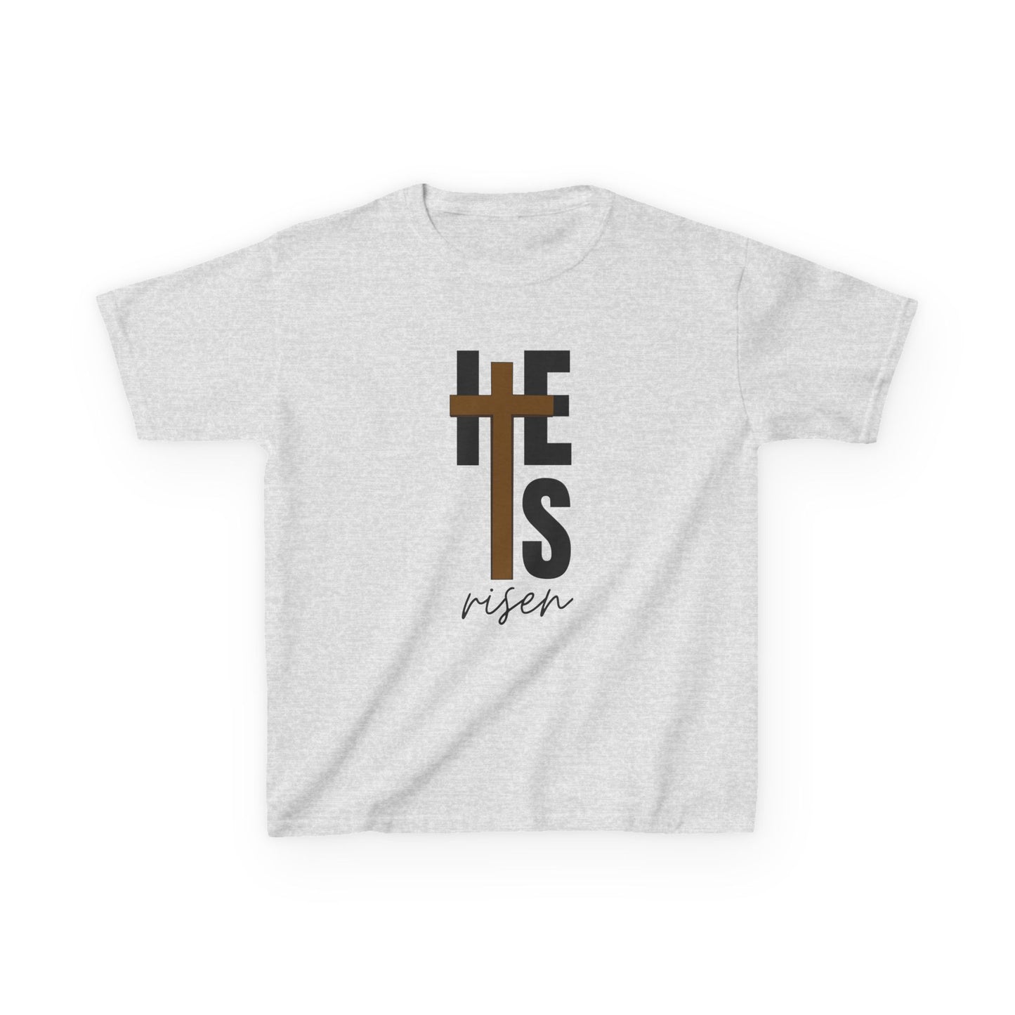 Kids Heavy Cotton™ Tee - "He is Risen" T-shirt for Boys and Girls