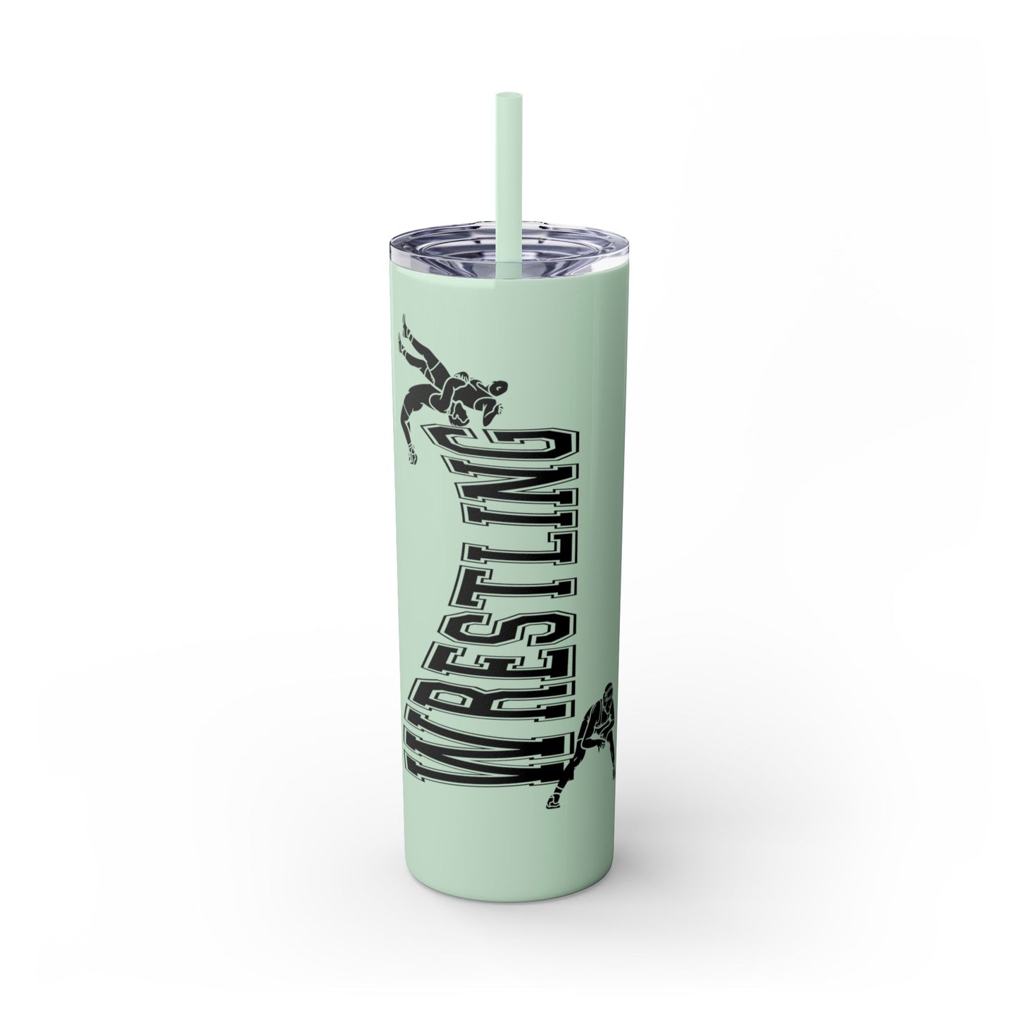 Wrestling Skinny Tumbler with Straw - 20oz Water Bottle for Sports Fans