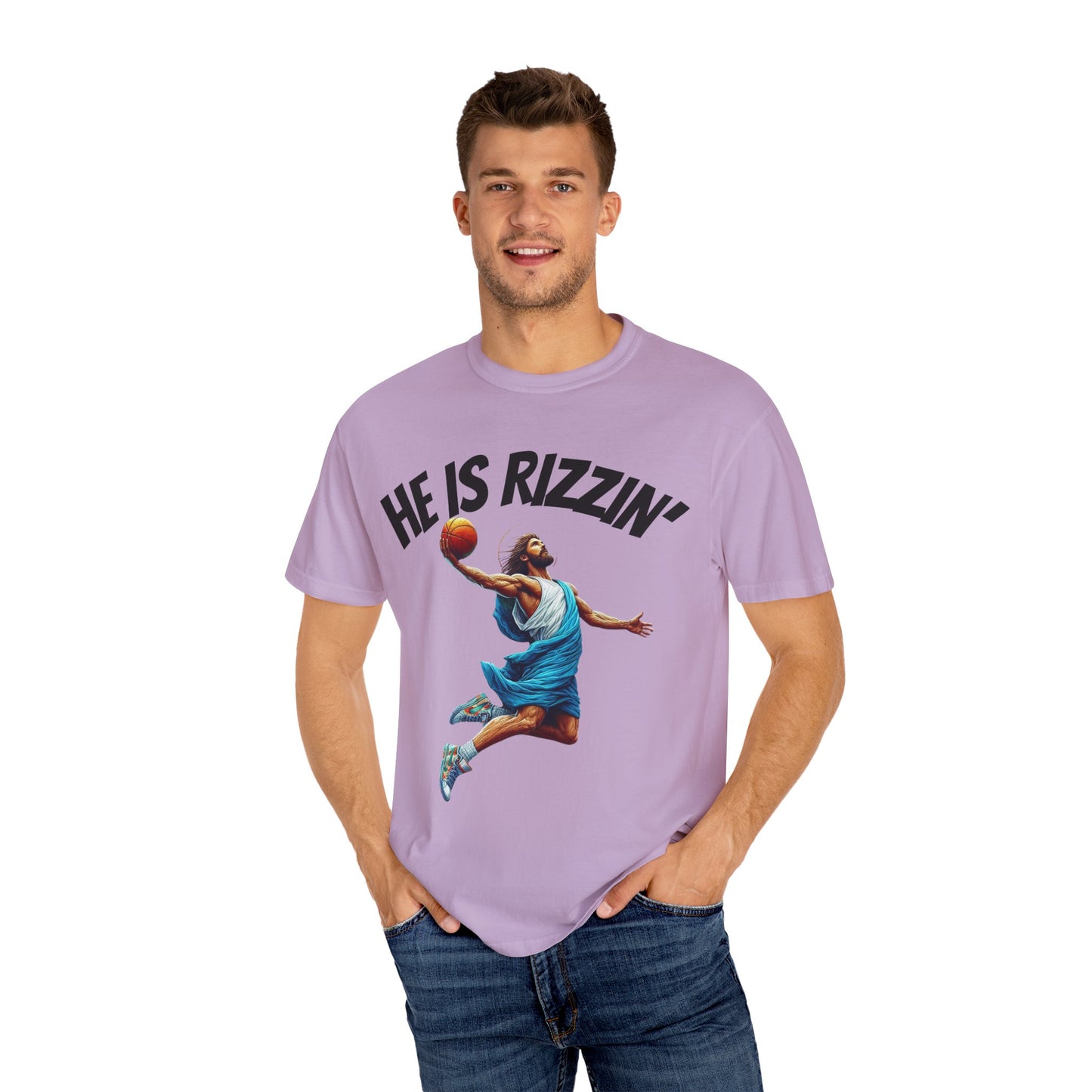 He Is Rizzin' Unisex Garment-Dyed T-Shirt | Trendy Basketball Tee for Sports Lovers
