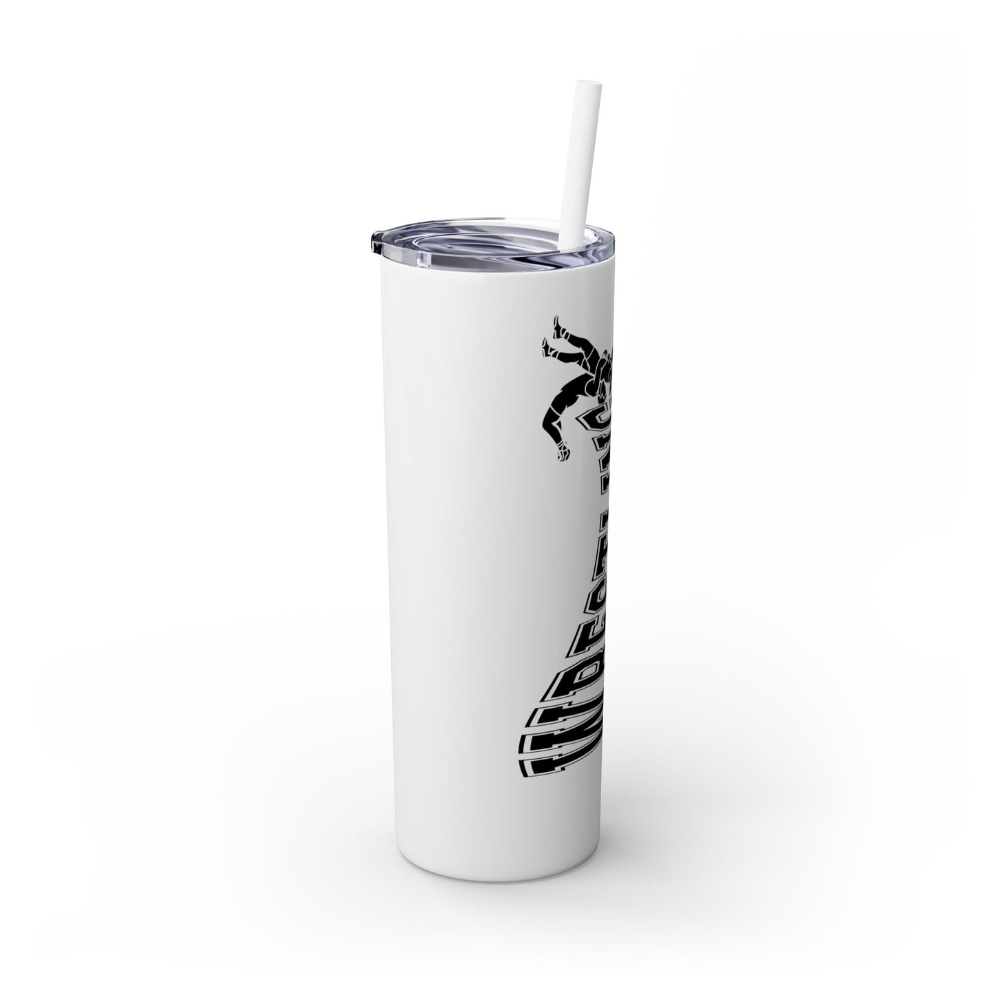 Wrestling Skinny Tumbler with Straw - 20oz Water Bottle for Sports Fans