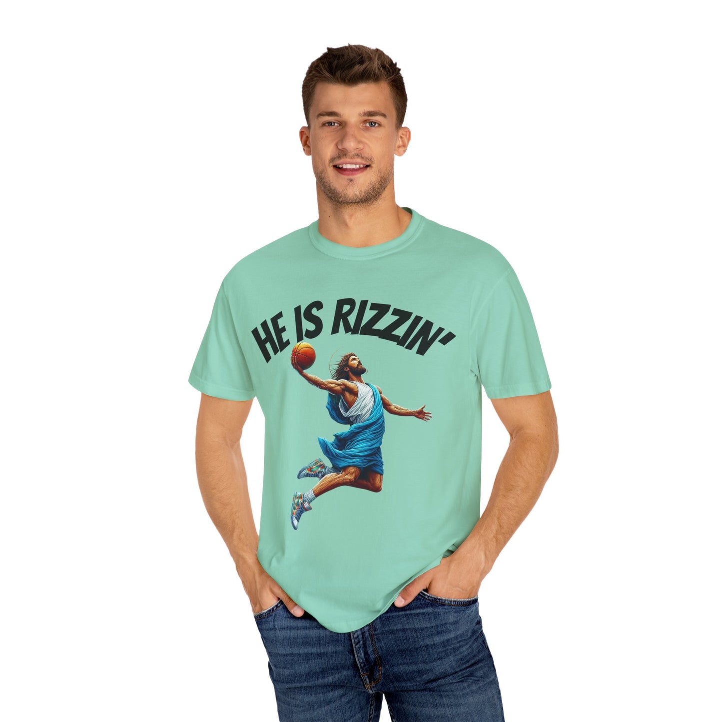 He Is Rizzin' Unisex Garment-Dyed T-Shirt | Trendy Basketball Tee for Sports Lovers