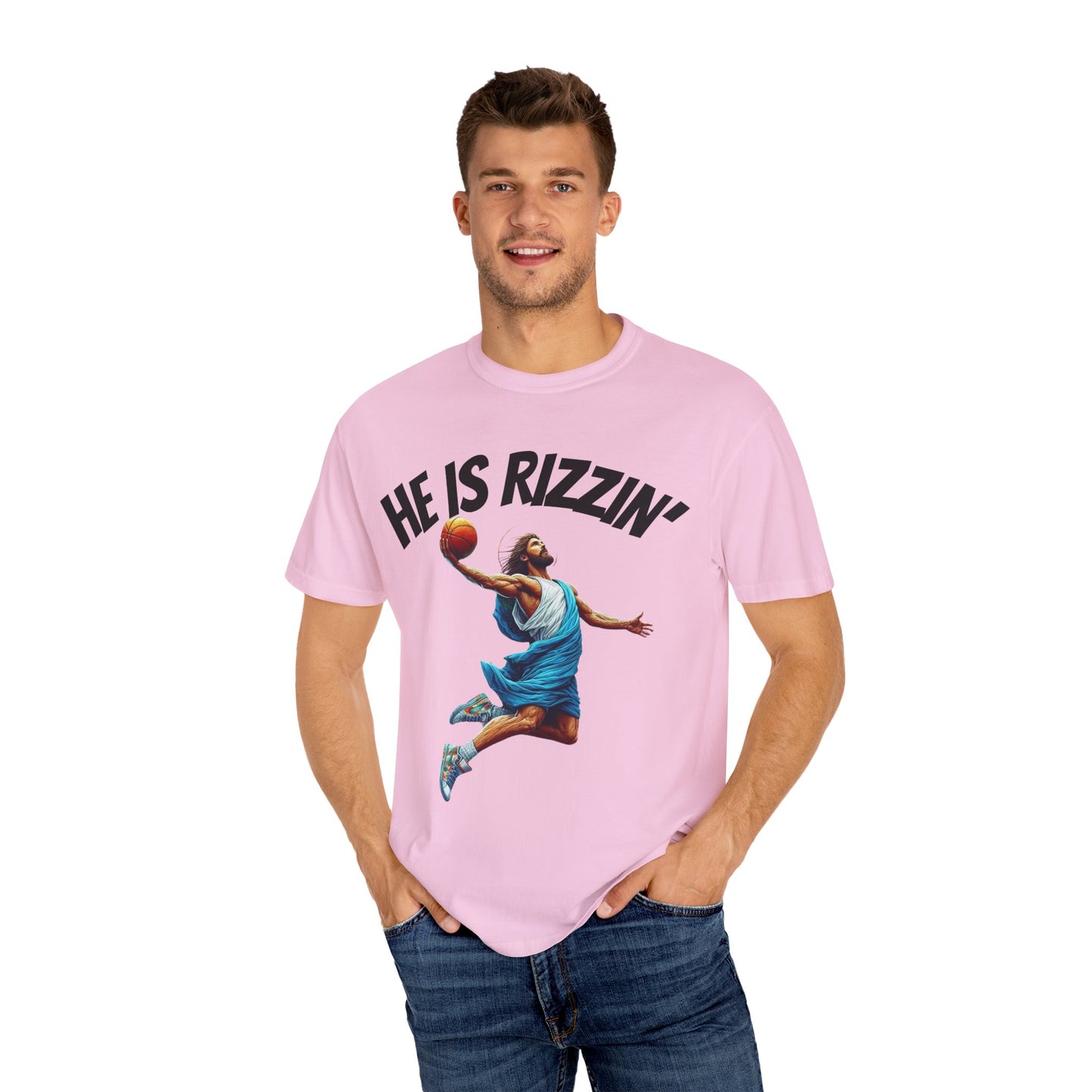 He Is Rizzin' Unisex Garment-Dyed T-Shirt | Trendy Basketball Tee for Sports Lovers