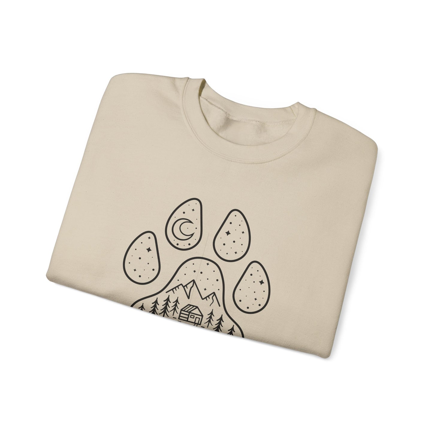 Adventure Awaits Unisex Crewneck Sweatshirt - Nature & Paw Print Design