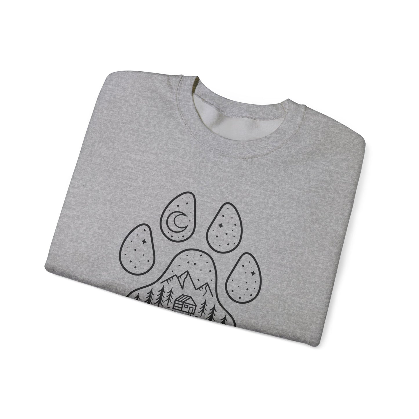 Adventure Awaits Unisex Crewneck Sweatshirt - Nature & Paw Print Design