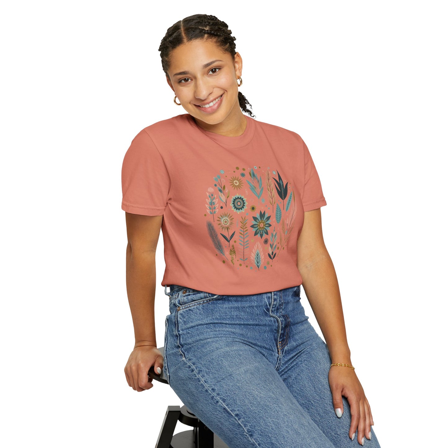 Botanical Print Unisex Garment-Dyed T-Shirt - Casual Floral Graphic Tee