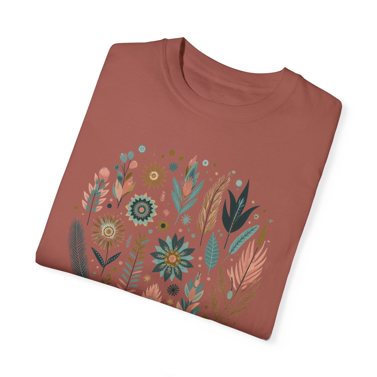 Botanical Print Unisex Garment-Dyed T-Shirt - Casual Floral Graphic Tee