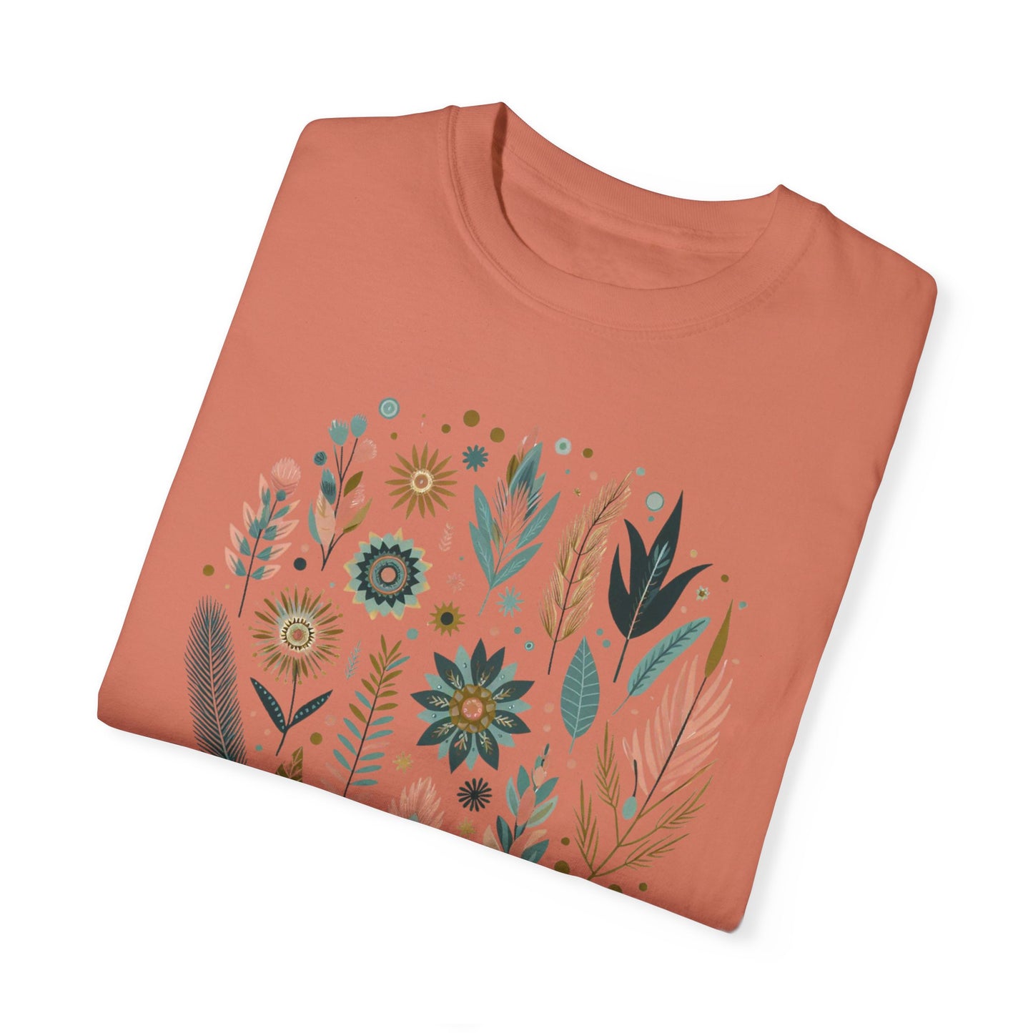 Botanical Print Unisex Garment-Dyed T-Shirt - Casual Floral Graphic Tee