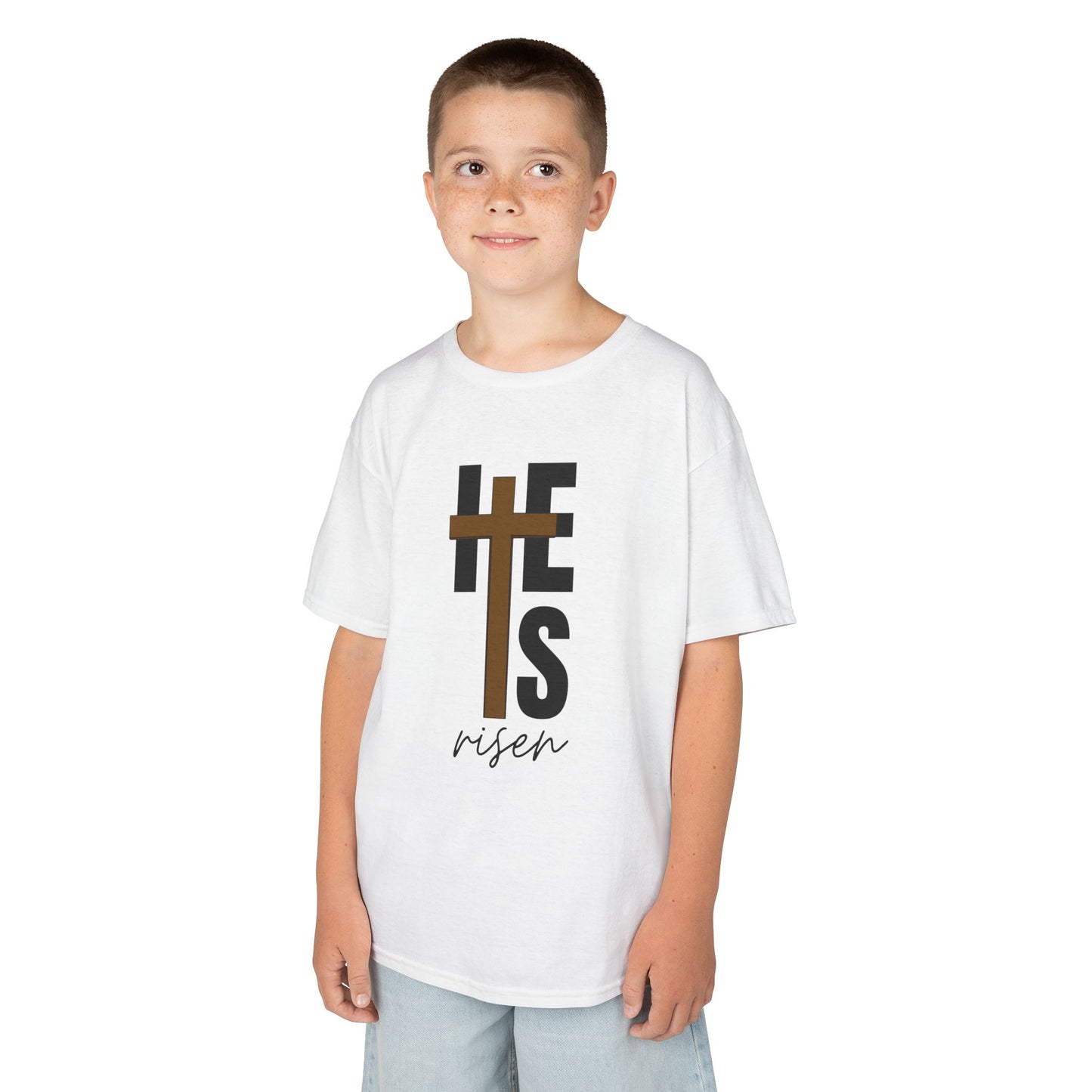 Kids Heavy Cotton™ Tee - "He is Risen" T-shirt for Boys and Girls