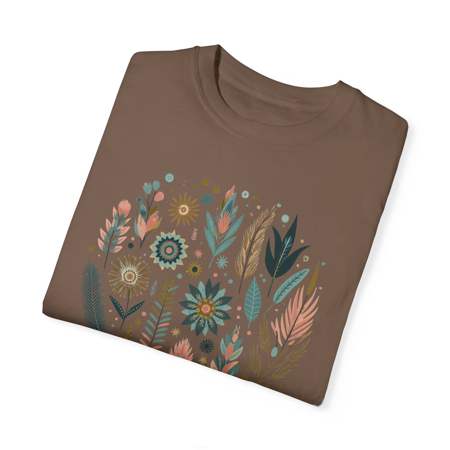 Botanical Print Unisex Garment-Dyed T-Shirt - Casual Floral Graphic Tee