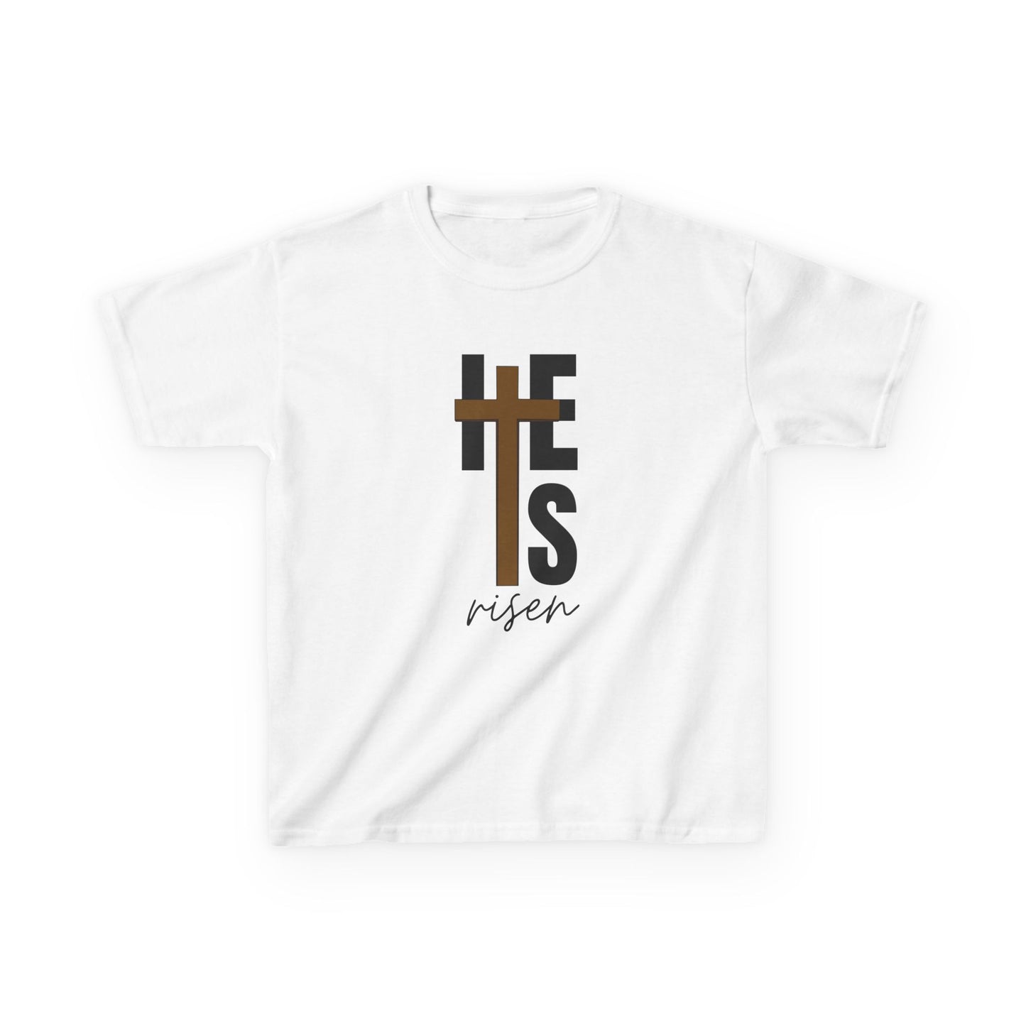 Kids Heavy Cotton™ Tee - "He is Risen" T-shirt for Boys and Girls