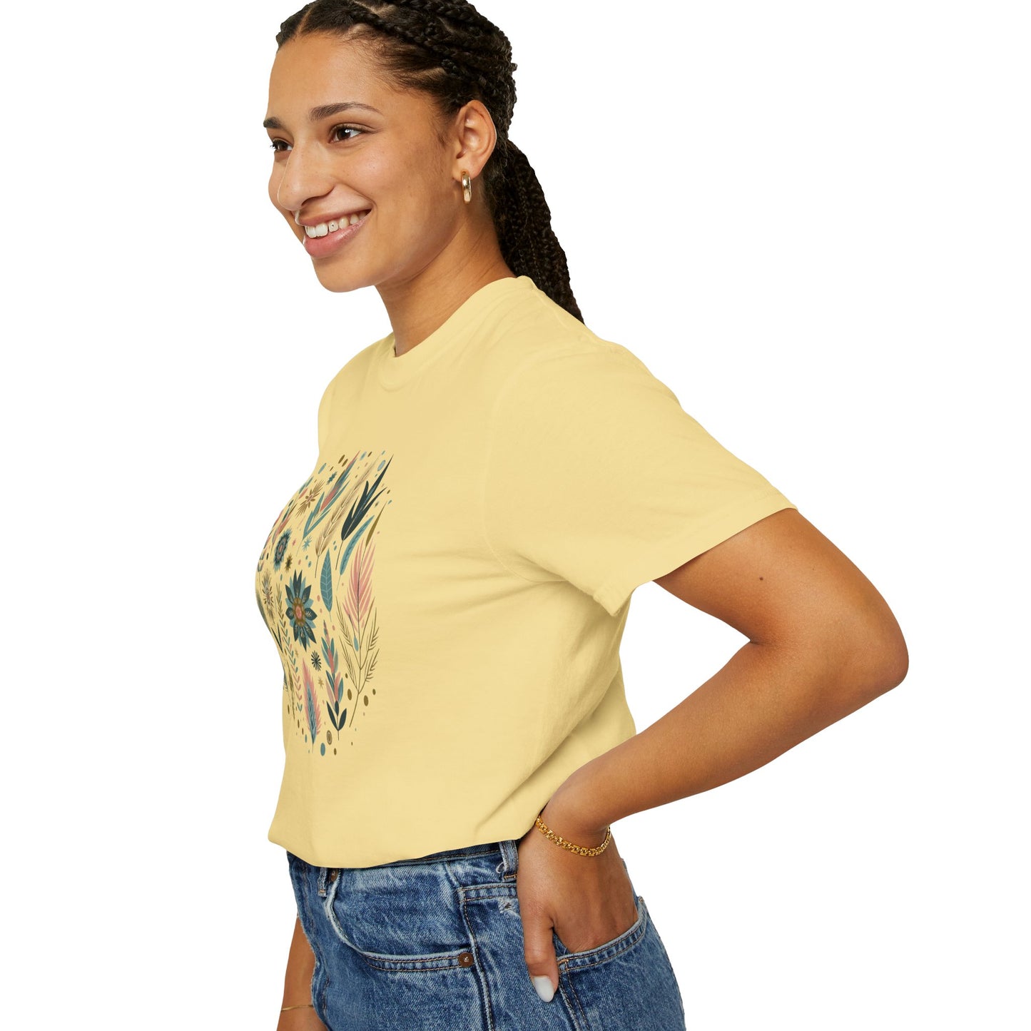Botanical Print Unisex Garment-Dyed T-Shirt - Casual Floral Graphic Tee