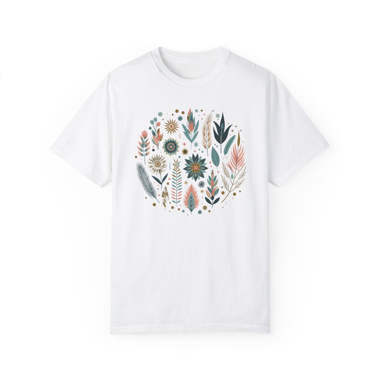 Botanical Print Unisex Garment-Dyed T-Shirt - Casual Floral Graphic Tee