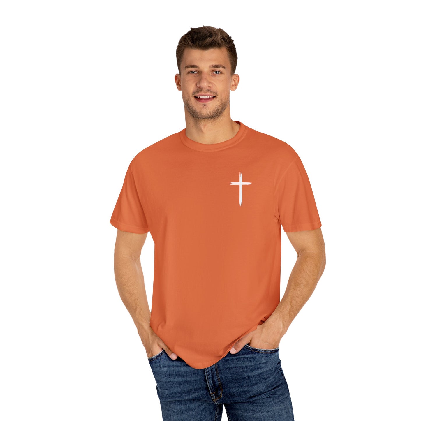 Unisex Garment-Dyed T-Shirt with Minimalist Cross Design