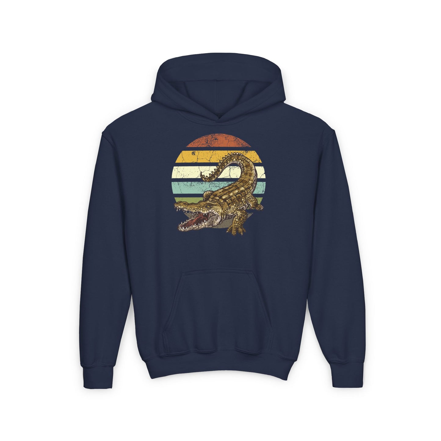 Youth Crocodile Graphic Hooded Sweatshirt - Retro Style for Animal Lovers