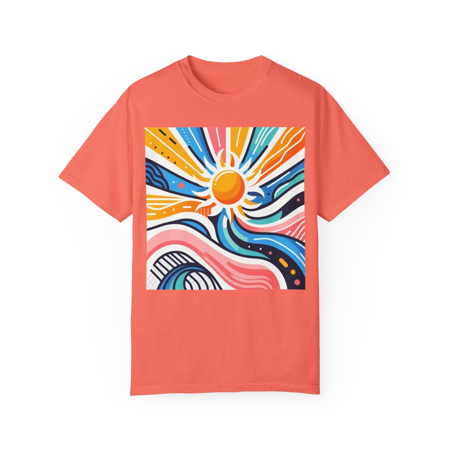 Sunrise Vibes Unisex Garment-Dyed T-Shirt - Colorful Abstract Design