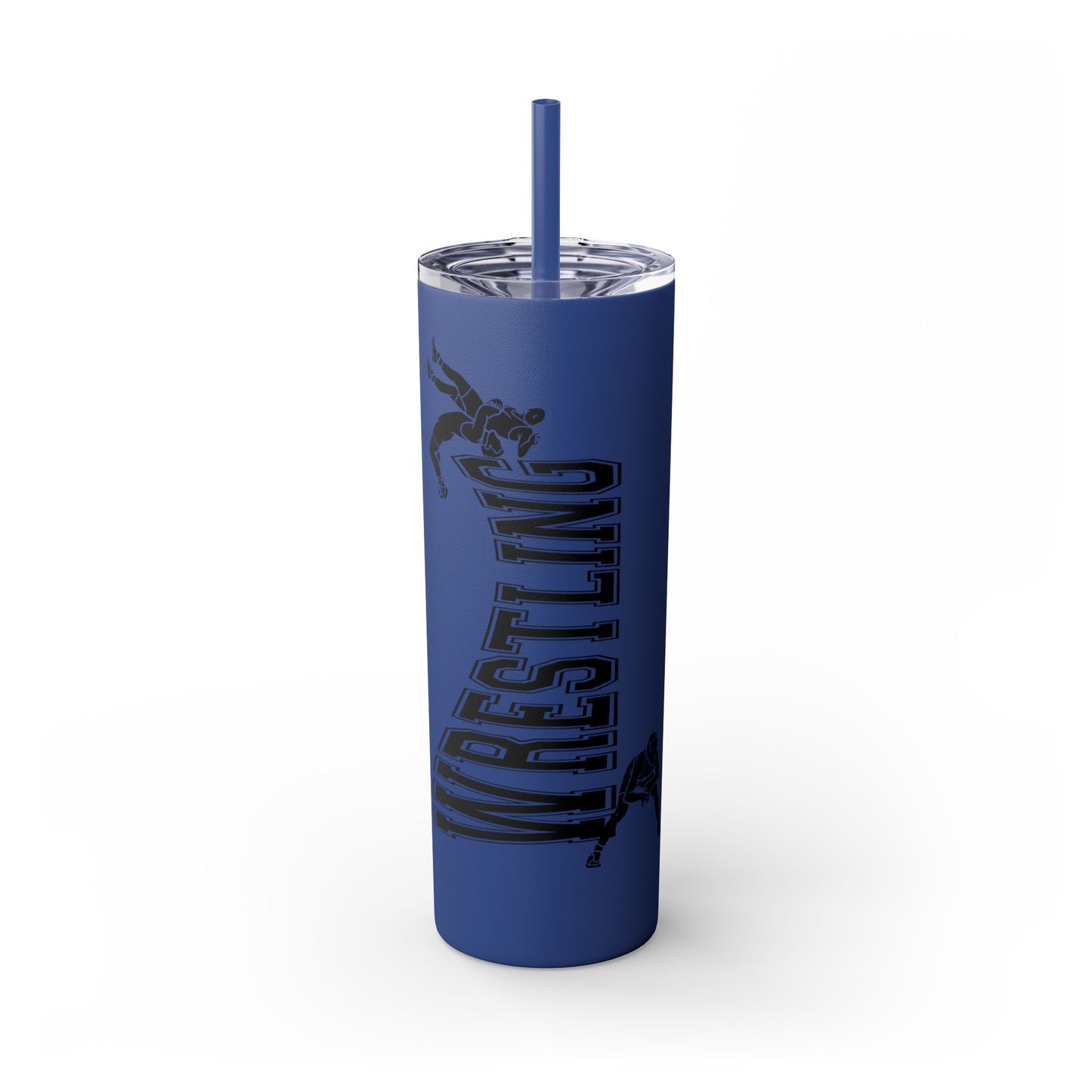 Wrestling Skinny Tumbler with Straw - 20oz Water Bottle for Sports Fans
